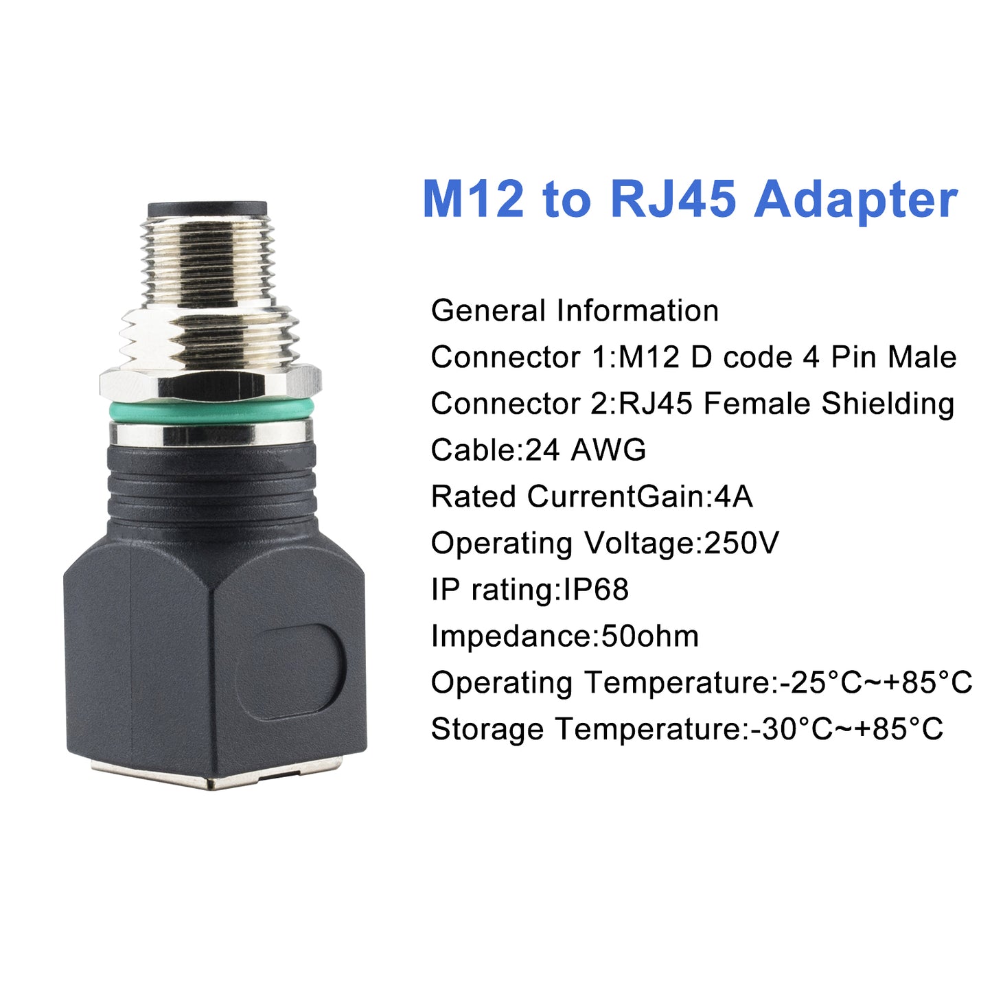 RJ45 to M12 4-Pin Industrial Ethernet Adapter, IP68 Waterproof, Shielded, 10Gb/s Transmission Rate, Compatible with Cat6/Cat5 Networks