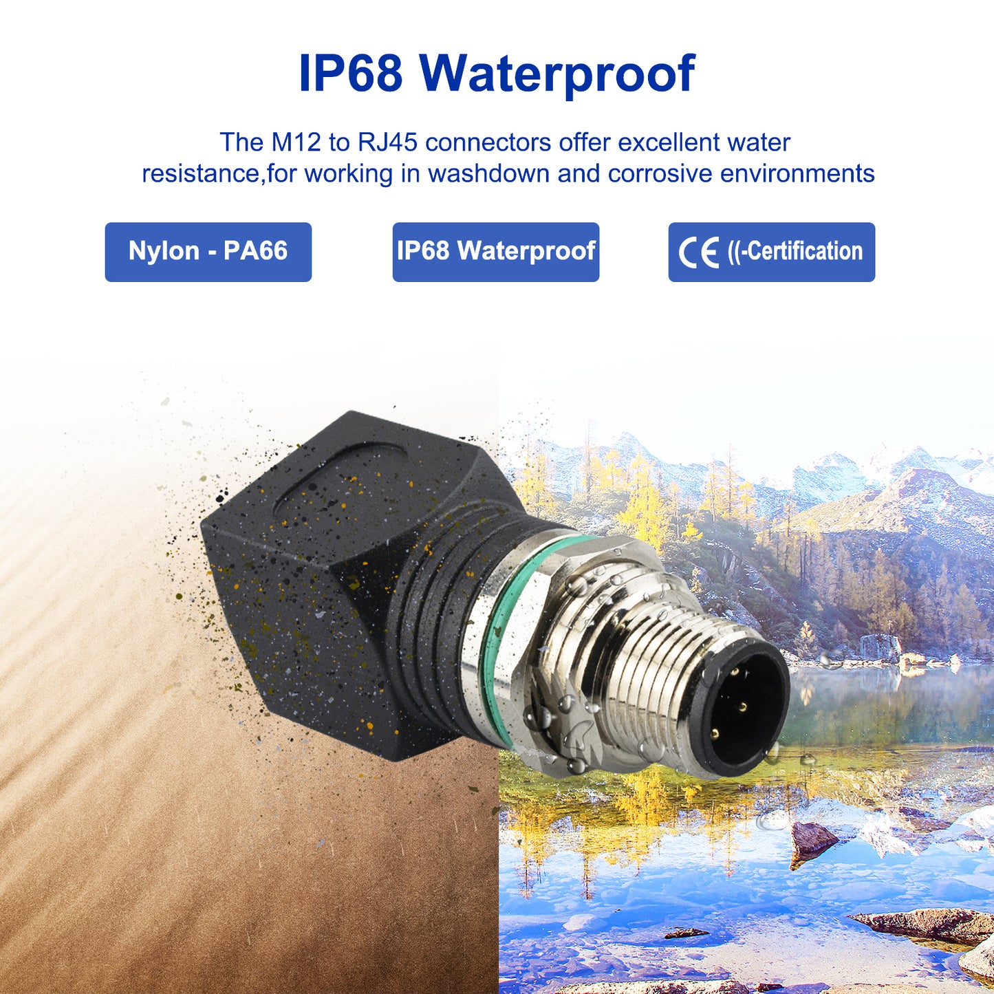 RJ45 to M12 4-Pin Industrial Ethernet Adapter, IP68 Waterproof, Shielded, 10Gb/s Transmission Rate, Compatible with Cat6/Cat5 Networks