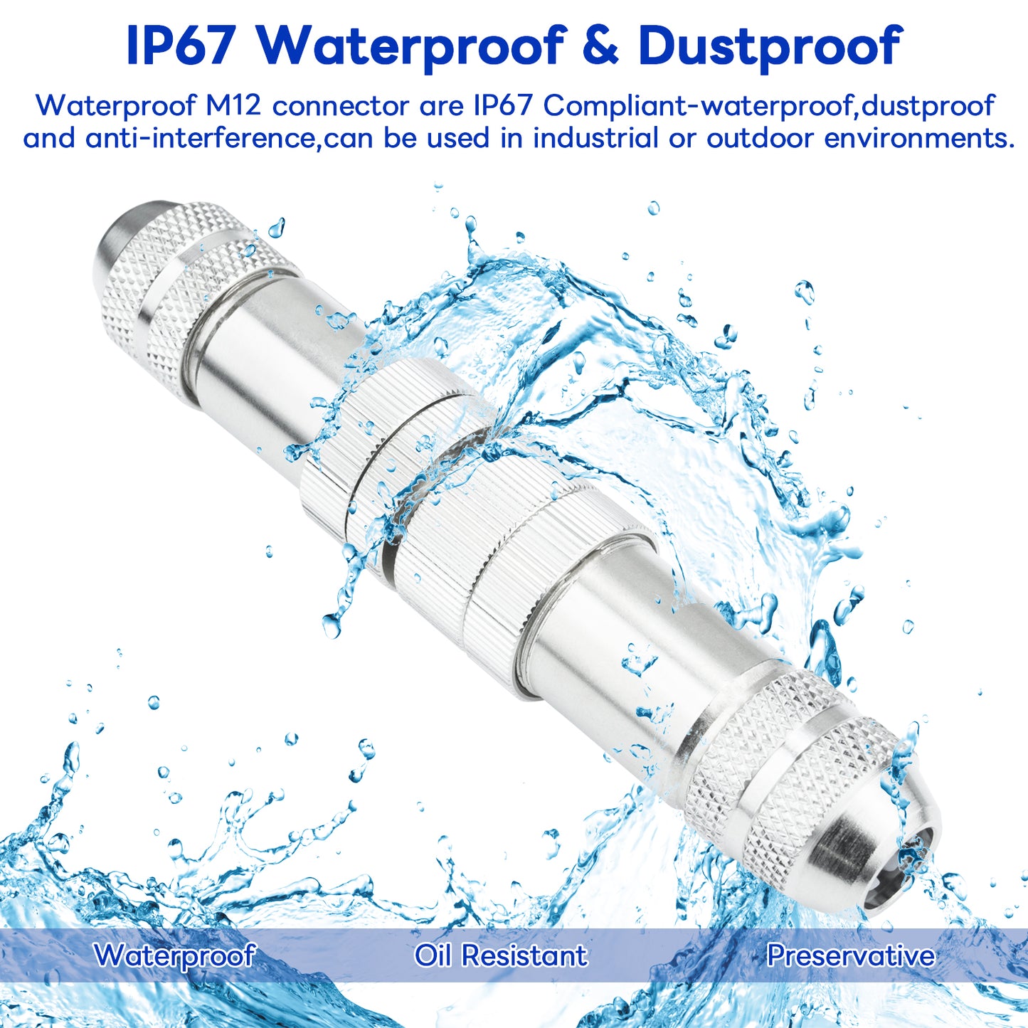 M12 5 Pin Male & Female Circular Aviation Connector 12mm Waterproof IP67 Circular Aviation Connector Plug Adapter A Code with Shield