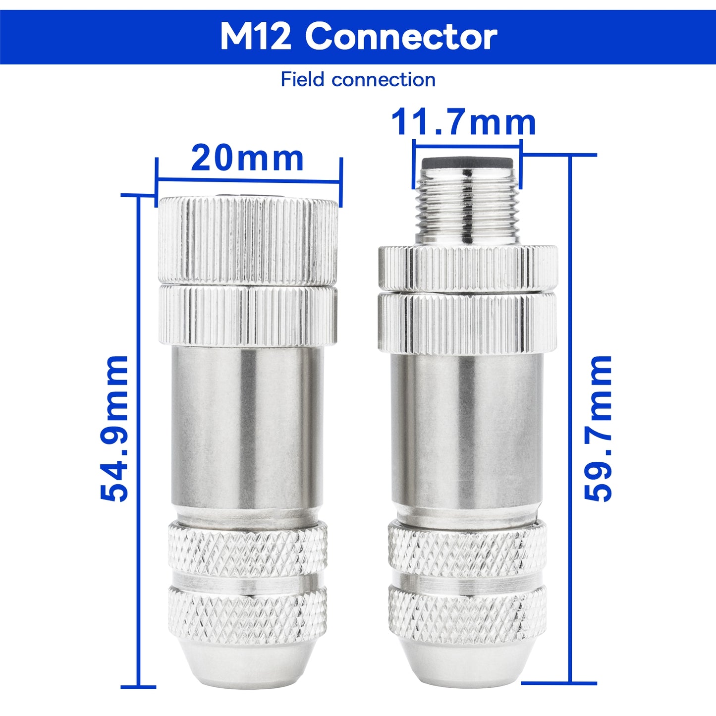 M12 5 Pin Male & Female Circular Aviation Connector 12mm Waterproof IP67 Circular Aviation Connector Plug Adapter A Code with Shield