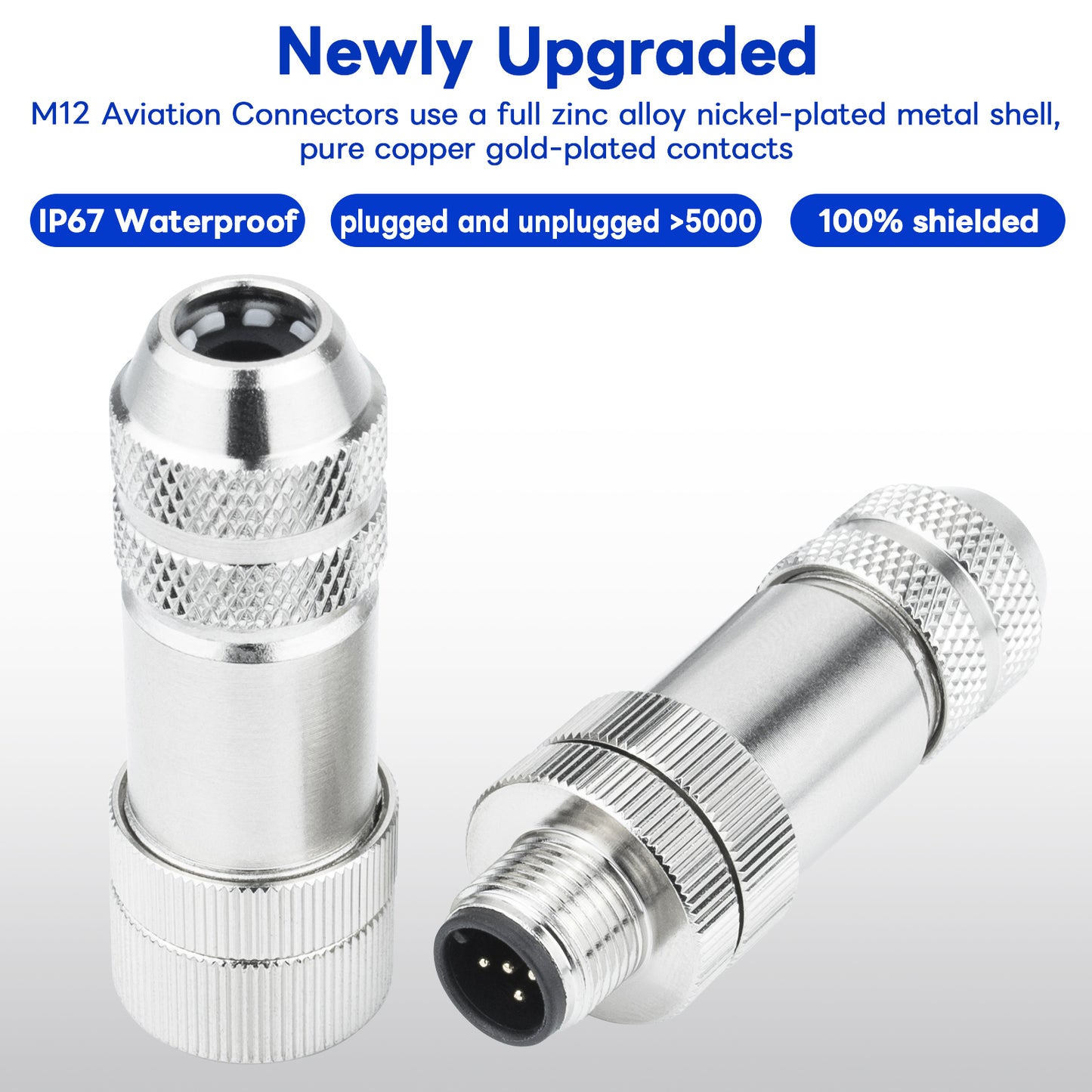 M12 5 Pin Male & Female Circular Aviation Connector 12mm Waterproof IP67 Circular Aviation Connector Plug Adapter A Code with Shield