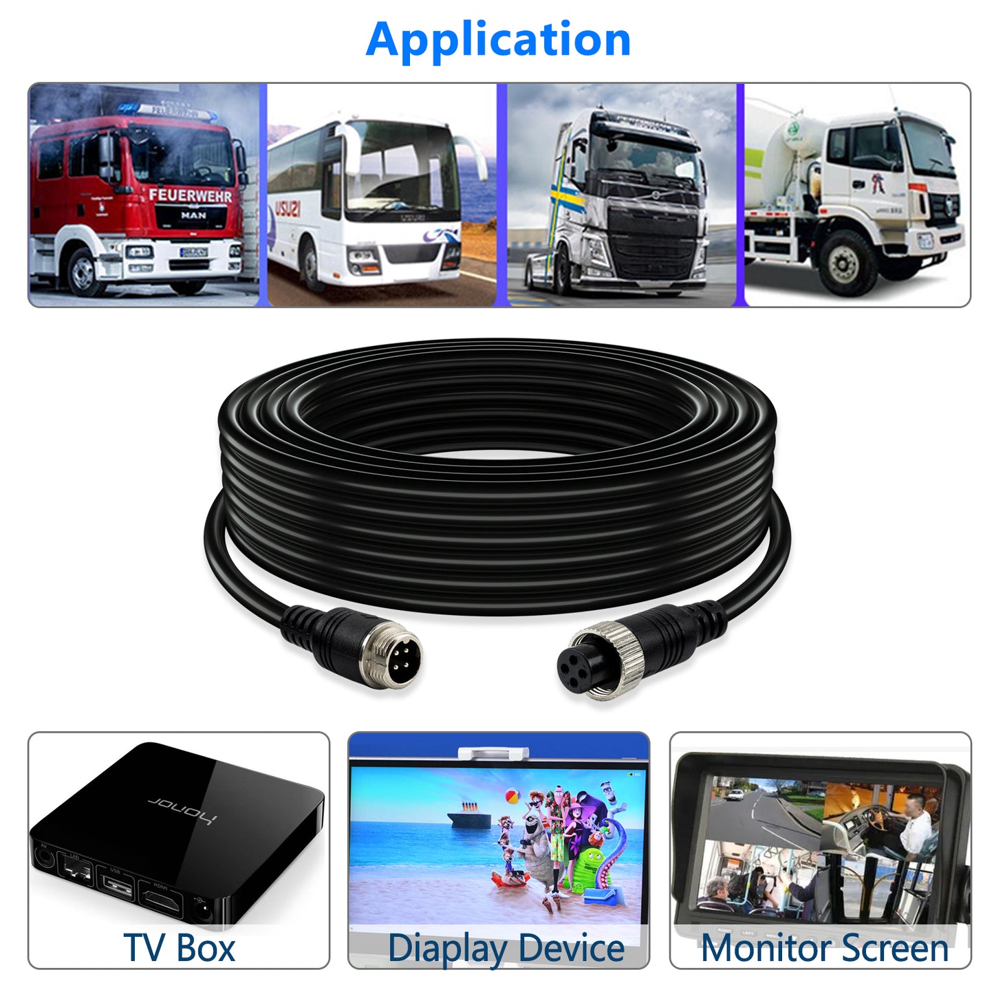 4 Pin Camera Cord Car Video Aviation Extension Cable,Lonlonty 50Ft Backup Camera Extension Cable Dash Cam Rear View for CCTV Rearview Camera Truck Trailer Camper Bus Vehicle Backup Monitor System