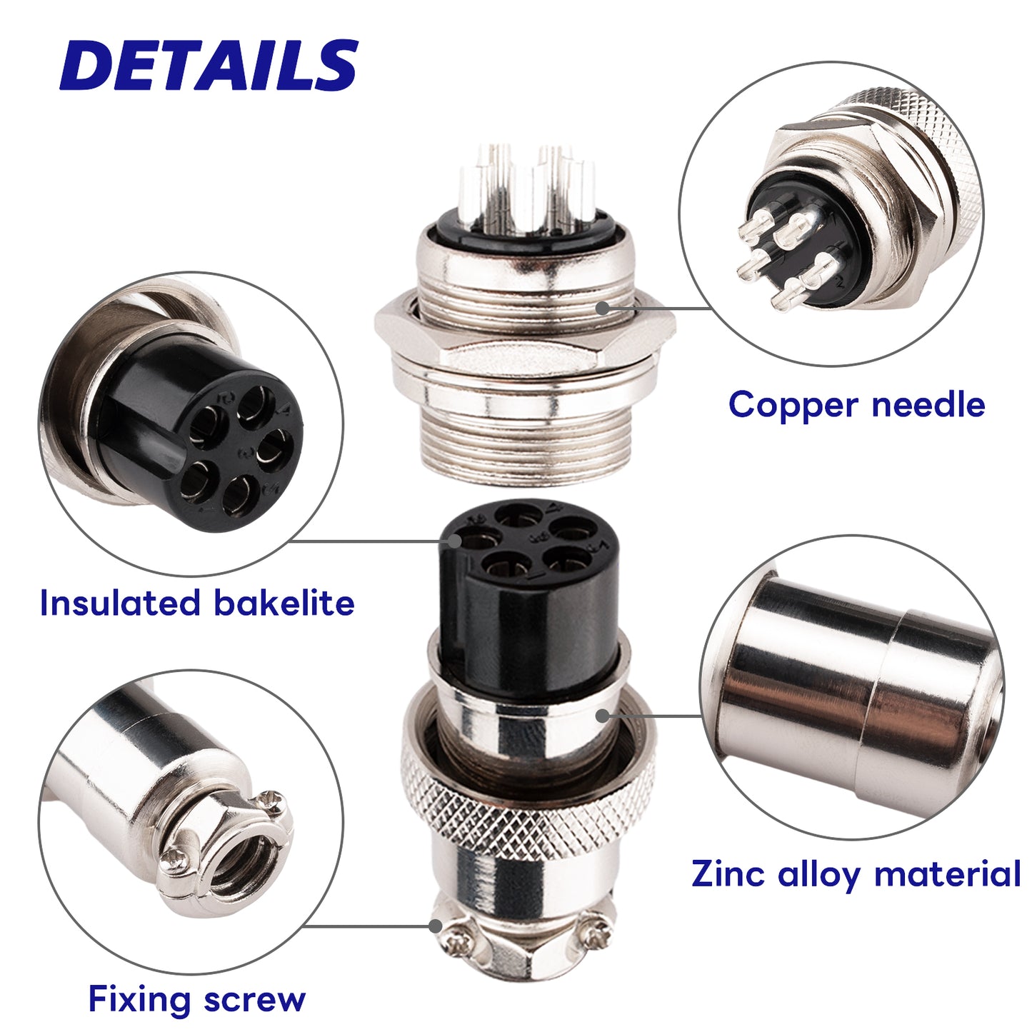 Aviation Connector GX20 5 pin Male Female Connector IP67 Waterproof Fittings with Plug Cover Pack of 2 Sets