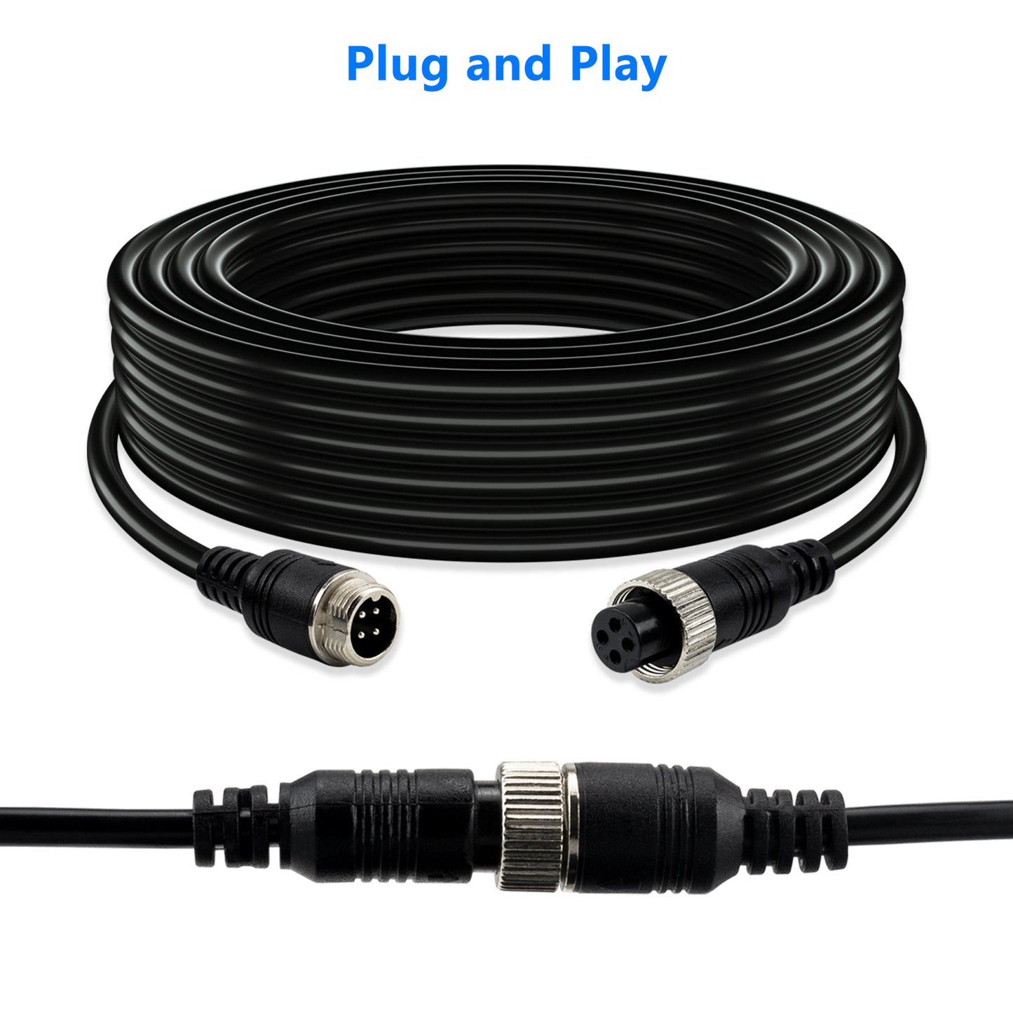 4 Pin Camera Cord Car Video Aviation Extension Cable,Lonlonty 50Ft Backup Camera Extension Cable Dash Cam Rear View for CCTV Rearview Camera Truck Trailer Camper Bus Vehicle Backup Monitor System
