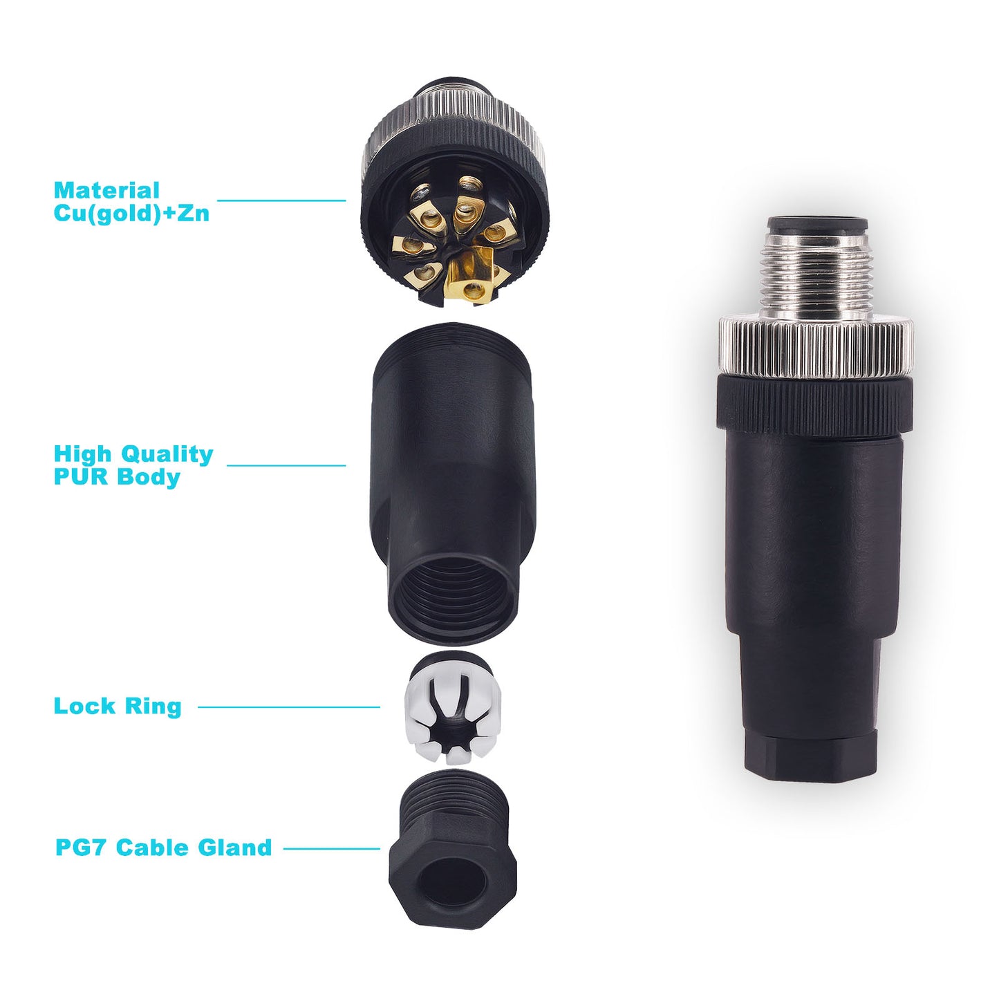 M12 8-Pin Female Circular Aviation Connector Plug 12mm Waterproof Circular Aviation Connector Plug Adapter 4 Pack