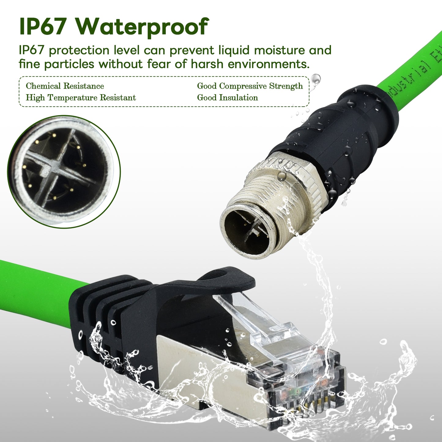 M12 X-Coded 8 Pin to RJ45 Cable Cat6A Industrial Ethernet Shielded Cable 26AWG 50M for Cognex and Automation Application SFTP