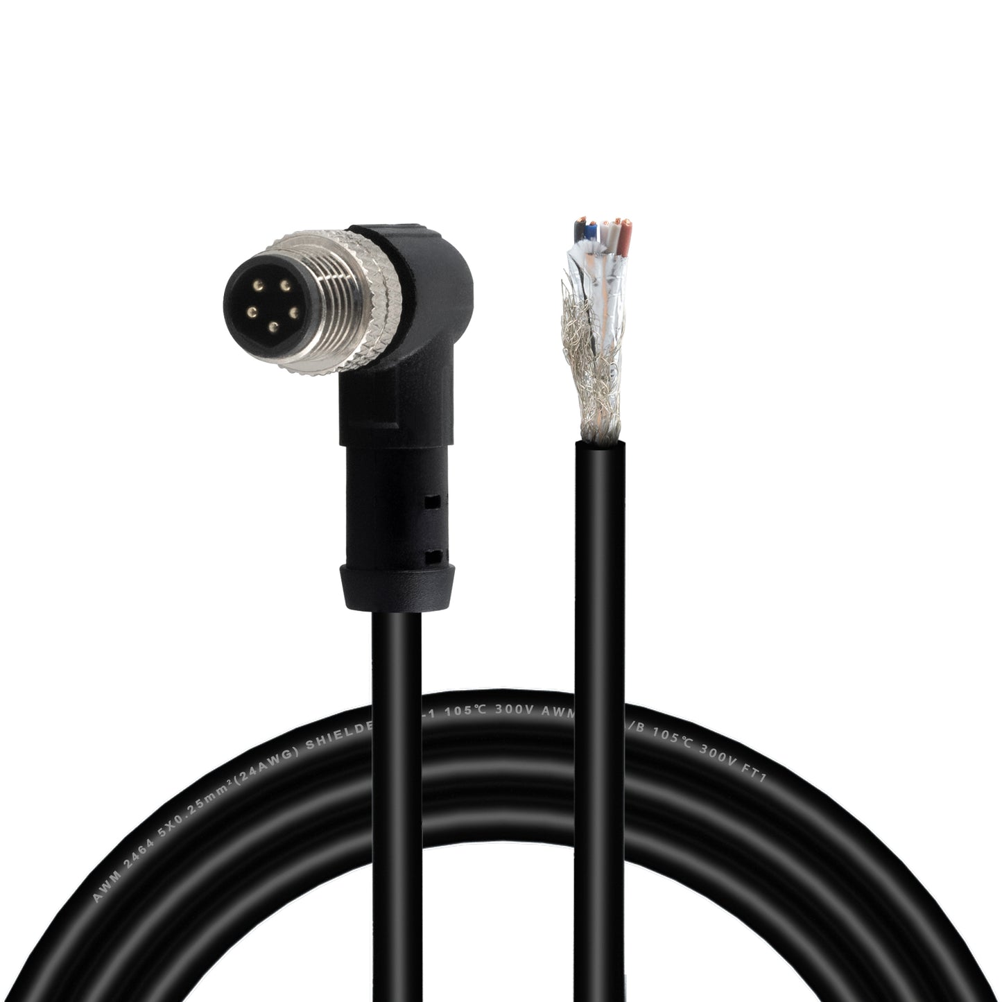 M8 Aviation Sensor Cable 5 Pin,Lonlonty M8 Industrial Sensor Connector Shielded Cable,Field Assembly M8 Connector B Coding Shielded Cable 6.5Ft/2M (5-Pin,Right Angle,Male)