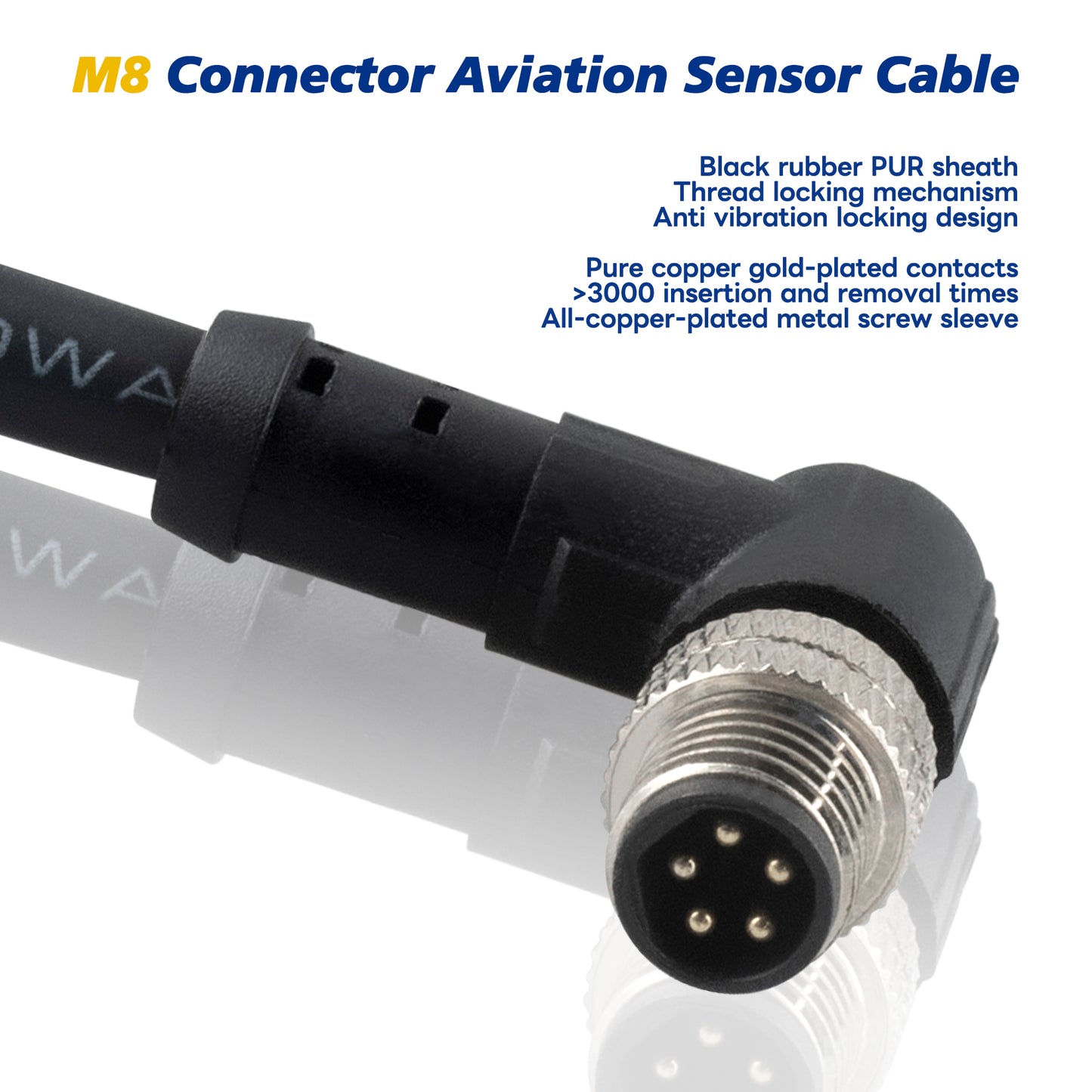 M8 Aviation Sensor Cable 5 Pin,Lonlonty M8 Industrial Sensor Connector Shielded Cable,Field Assembly M8 Connector B Coding Shielded Cable 6.5Ft/2M (5-Pin,Right Angle,Male)