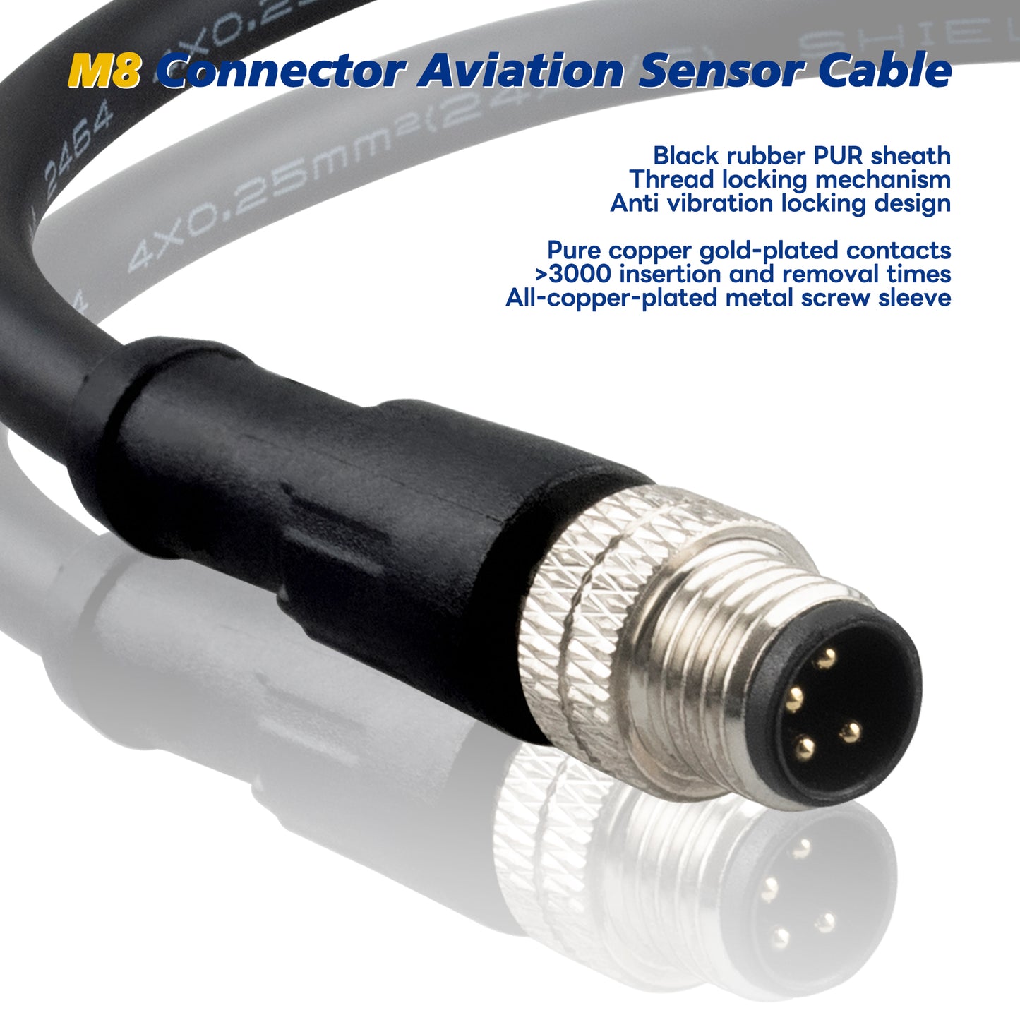 M8 4 Pin Male Socket Panel Aviation Wire,8mm Industrial Circular Sensor Connector Cable Shielded,Outdoor Waterproof IP67 A Coding 6.5Ft/2M