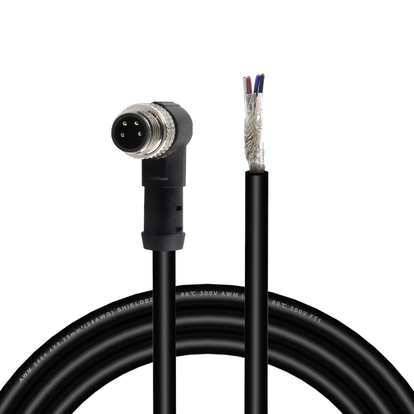 M8 Aviation Sensor Cable 4 Pin,Lonlonty M8 Industrial Sensor Connector Shielded Cable,Field Assembly M8 Connector A Coding Shielded Cable 6.5Ft/2M (4-Pin,Right Angle,Male)