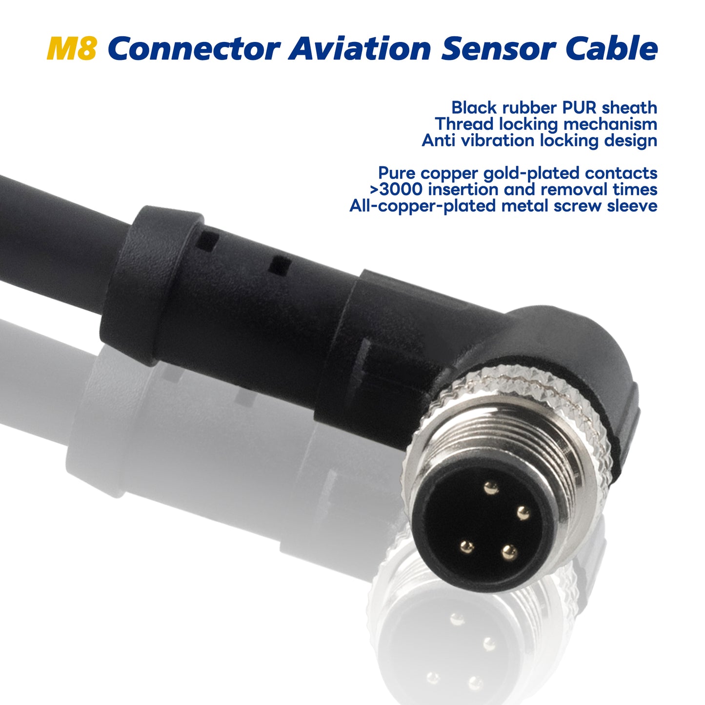 M8 Aviation Sensor Cable 4 Pin,Lonlonty M8 Industrial Sensor Connector Shielded Cable,Field Assembly M8 Connector A Coding Shielded Cable 6.5Ft/2M (4-Pin,Right Angle,Male)