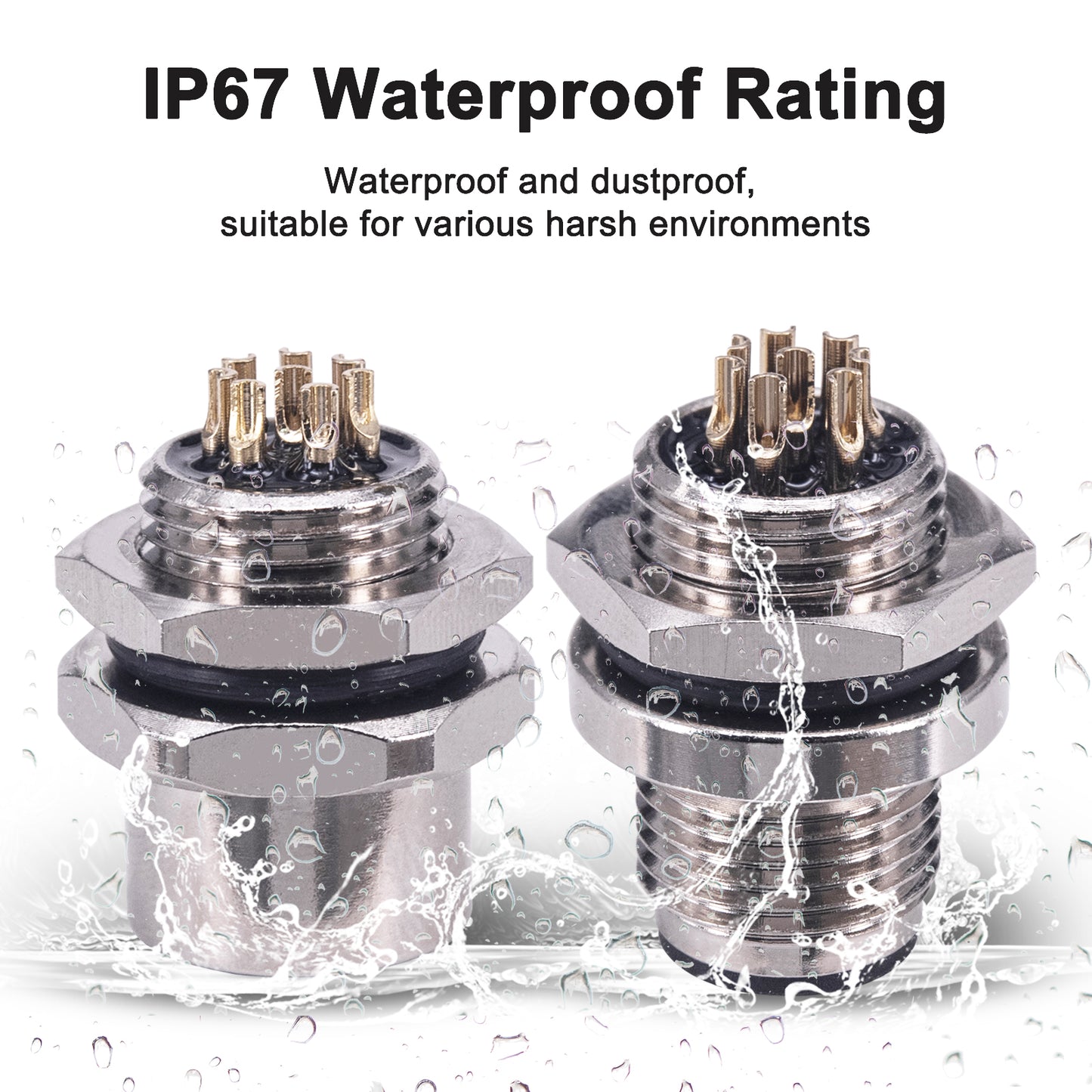 M12 8 pin Aviation Panel Back Mount Male Female,Lonlonty M12 Panel Type Male Female Socket Connector 12mm Circular Industrial Connector IP67 Waterproof Sensor Connector 5Sets