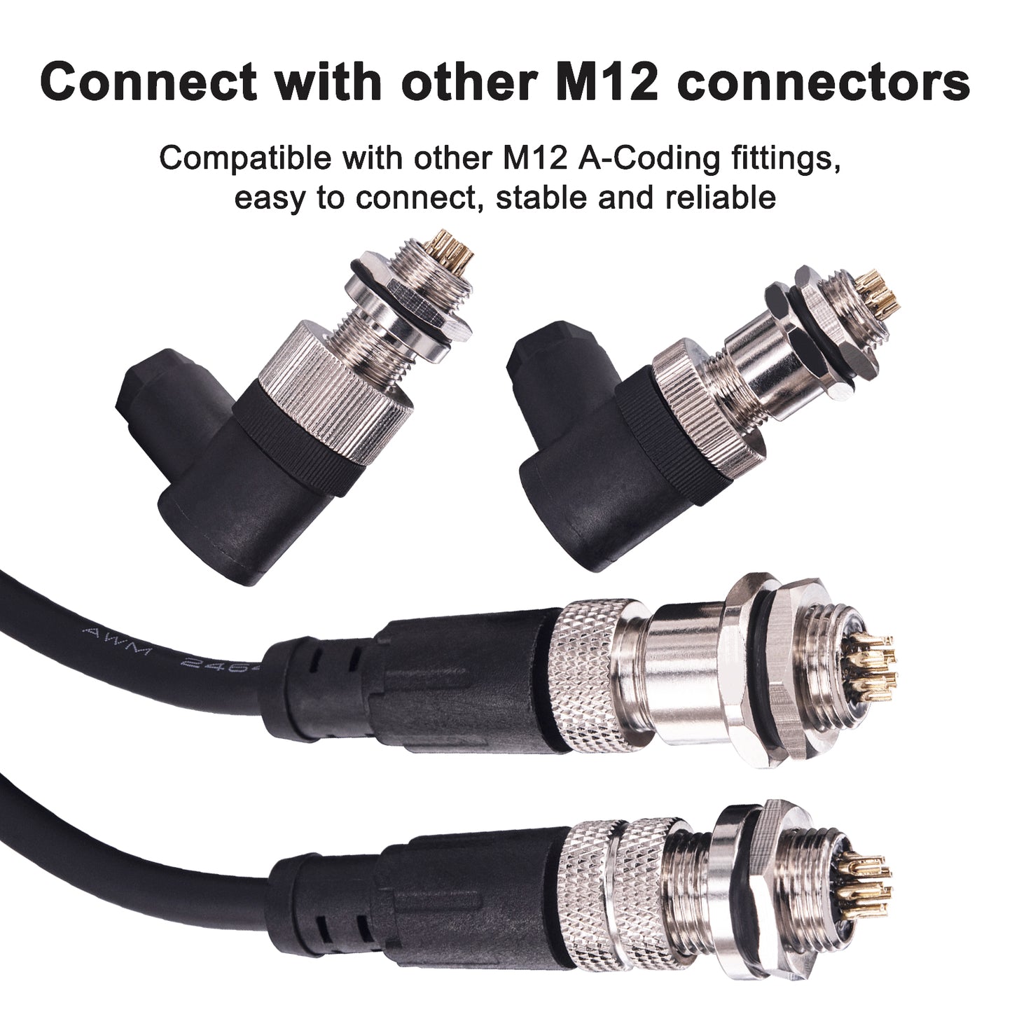 M12 8 pin Aviation Panel Back Mount Male Female,Lonlonty M12 Panel Type Male Female Socket Connector 12mm Circular Industrial Connector IP67 Waterproof Sensor Connector 5Sets