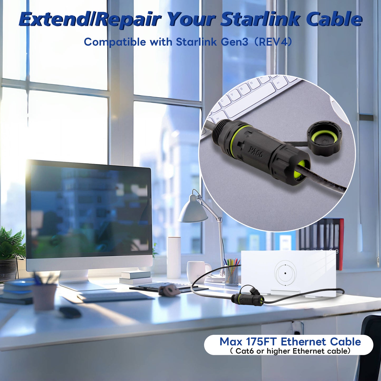 Starlink Ethernet Adapter Gen 3/Mini,Starlink Mini Cable Extension to RJ45 Coupler IP68 Waterproof for Starlink Gen 3 Dish and Route 1PCS