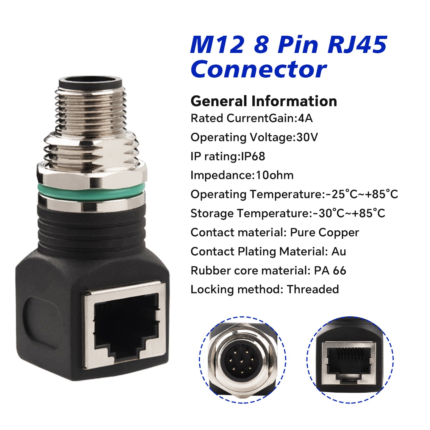 LonlontyRJ45 to M12 8-Pin Connector Male, IP68 Waterproof, Shielded, 100% Connectivity