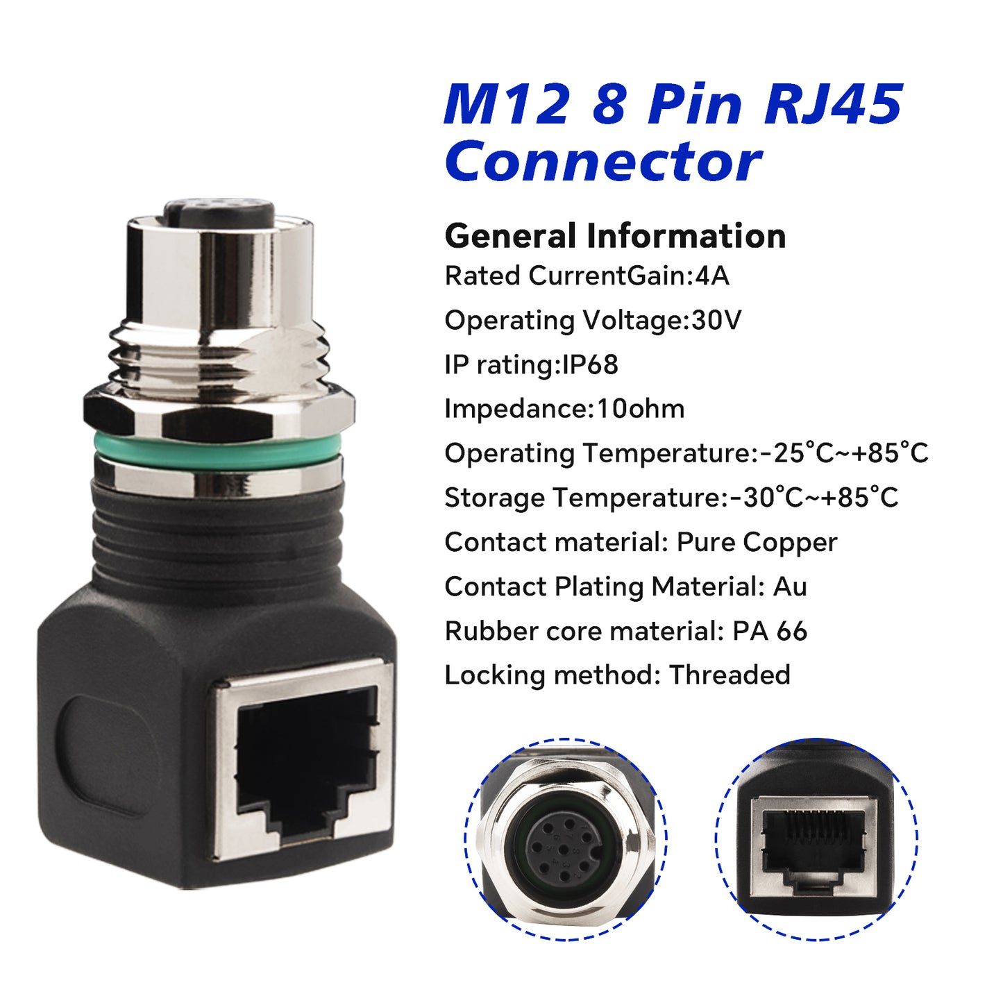 RJ45 to M12 A Coded 8 Pin Adapter Cat5, M12 Female to RJ45 Female Connector A-Code IP68 Shielded Industrial Ethernet Adapter for Basler Cognex Industrial Camera Sensor
