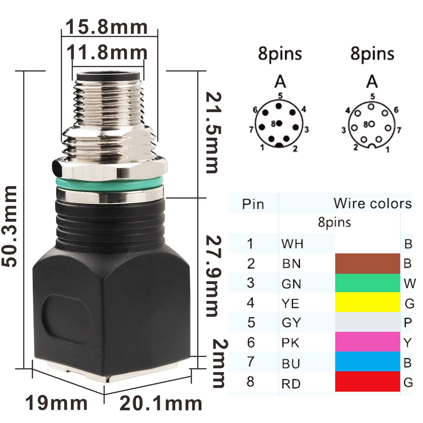 Lonlonty RJ45 to M12 8-Pin Connector Male, IP68 Waterproof, Shielded, 100% Connectivity