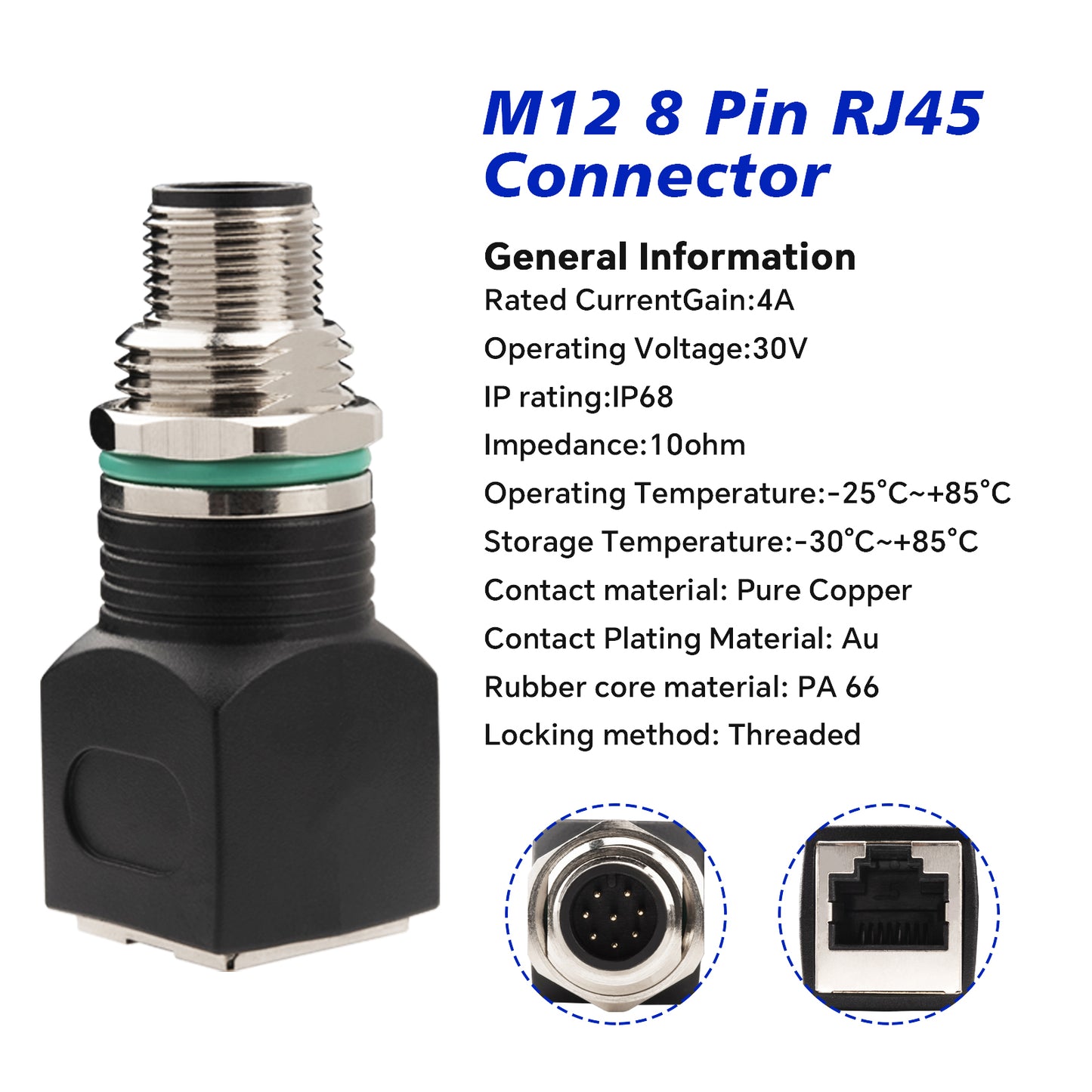 Lonlonty RJ45 to M12 8-Pin Connector Male, IP68 Waterproof, Shielded, 100% Connectivity