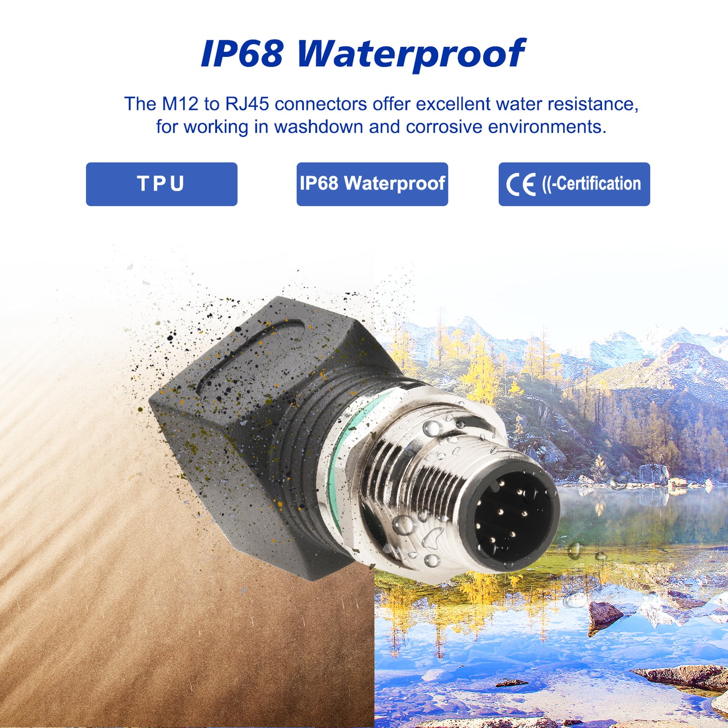 Lonlonty RJ45 to M12 8-Pin Connector Male, IP68 Waterproof, Shielded, 100% Connectivity