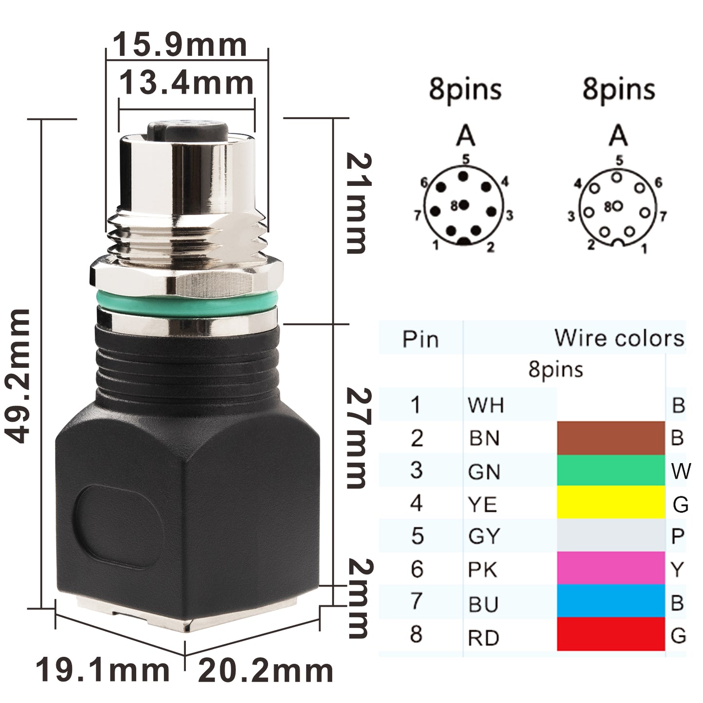 Lonlonty RJ45 to M12 A Coded 8 Pin Adapter Cat5, M12 Female to RJ45 Female Connector A-Code IP68 Shielded Industrial Ethernet Adapter for Basler Cognex Industrial Camera Sensor