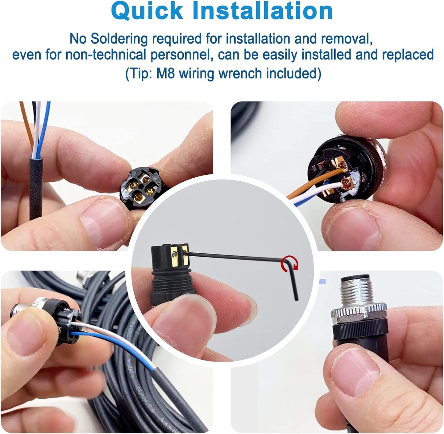 M8 3 Pin Male & Female Socket Panel Aviation Wire Connector,8mm Industrial Circular Sensor Connector,Outdoor Waterproof IP67 A Coding,4 Sets