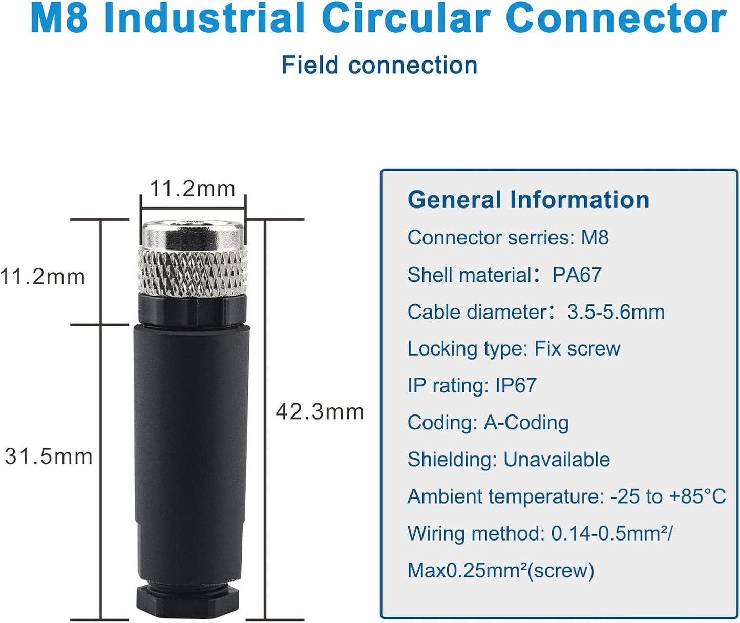 M8 3 Pin Male & Female Socket Panel Aviation Wire Connector,8mm Industrial Circular Sensor Connector,Outdoor Waterproof IP67 A Coding,4 Sets