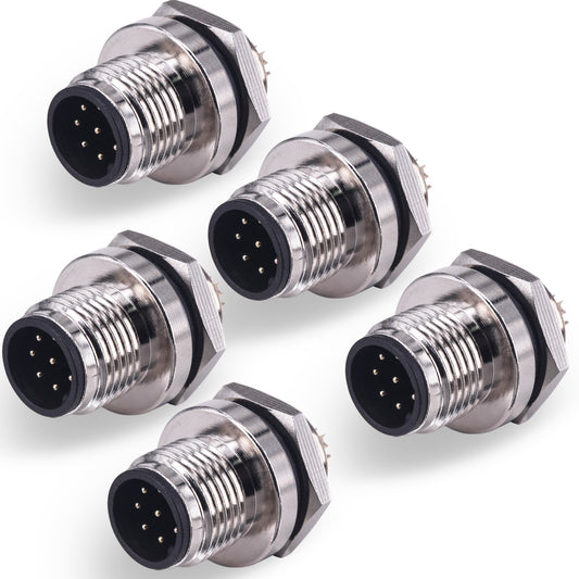 M12 Panel Type Male Socket Connector 8 pin Aviation Panel Back Mount Wire Cable Connector Screw Threaded coupling,Lonlonty12mm Circular Industrial Connector IP67 Waterproof Sensor Connector 5PCS