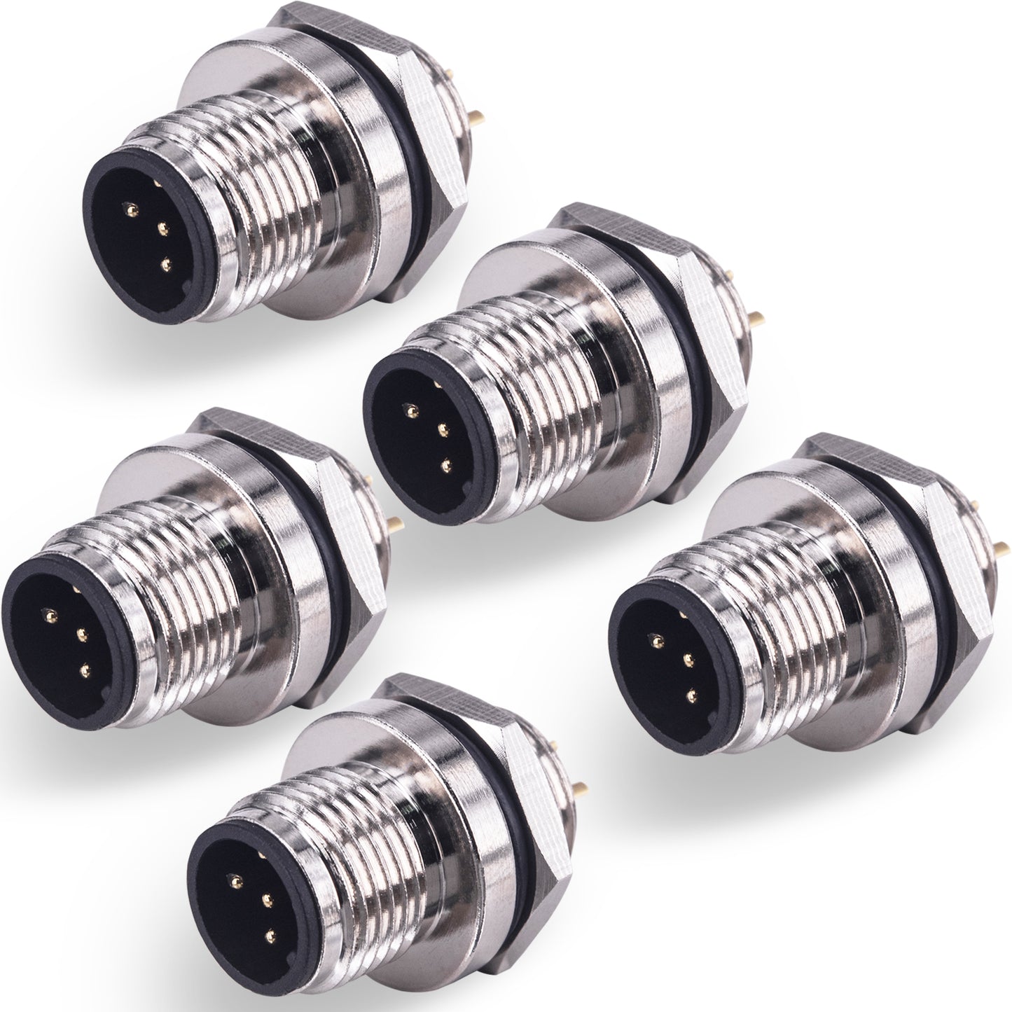 M12 5 Pin Male Aviation Panel Back Mount Socket Sensor Connector Screw Threaded coupling,Lonlonty 12mm Industrial Circular Aviation Connector,Outdoor Waterproof IP67-5PCS