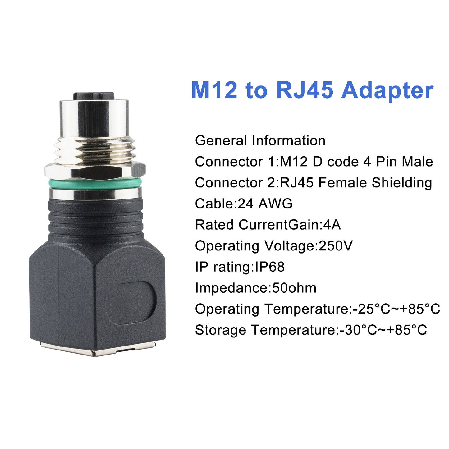 M12 to RJ45 4-Pin Female Adapter, IP68 Waterproof, Shielded, 100% Connectivity