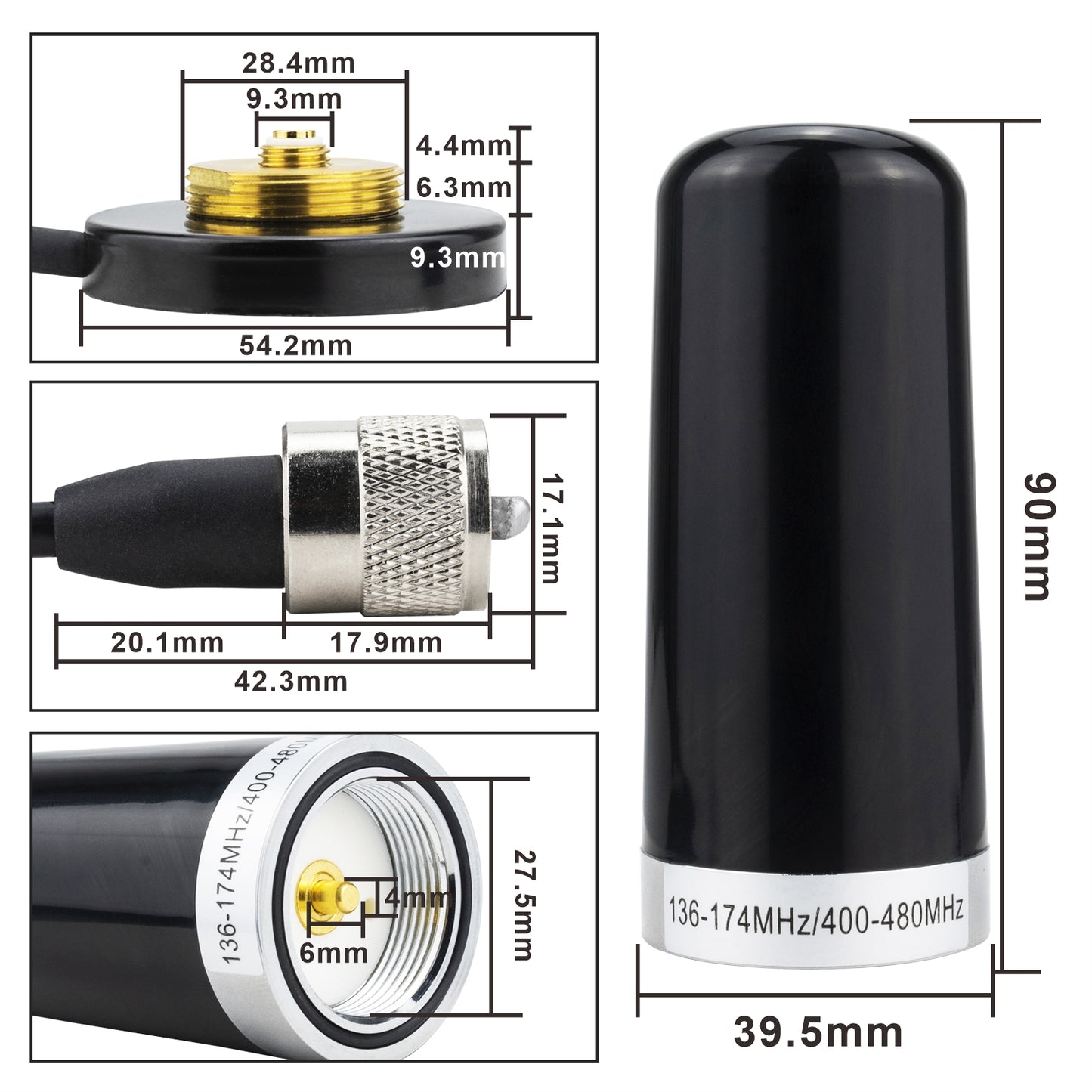 3.5 Inch NMO Dual Band VHF UHF Antenna PL259 with Magnetic Base RG58/U Coaxial Cable 136-174MHz 400-480MHz PL259 Male Connector for Ham Radio Amateur Radio Mobile Transceiver