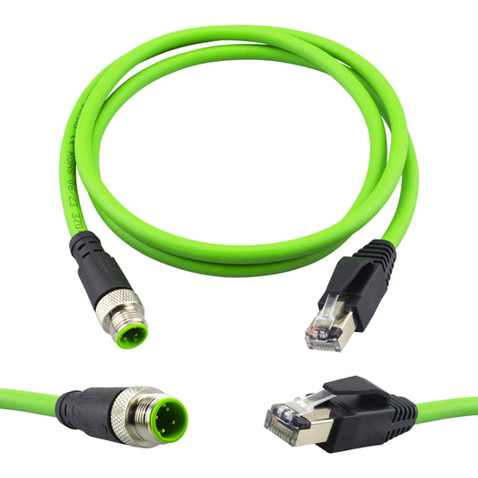 M12 4 Pin to RJ45 Shielded Cable Assembly, Industrial Field-wireable M12 4 Pin D Code Male to RJ45 Ethernet CAT5e Cable Assembly 3.3Ft Shielded Patch Cord for Automation Application