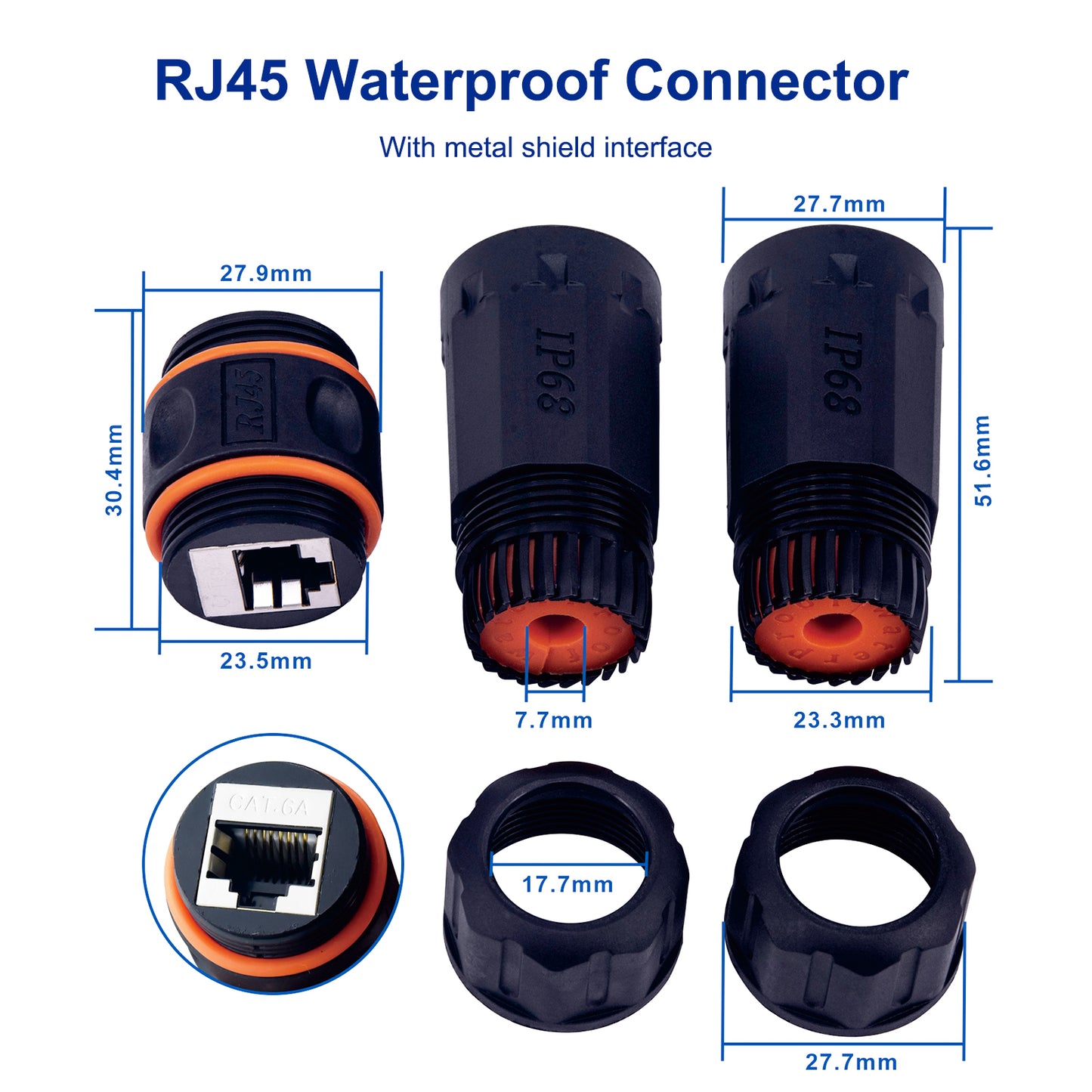 Waterproof Shielded RJ45 Coupler IP68,CAT6A/CAT6/CAT5E/CAT5 Female to Female Coupler Connector Shielded for Outdoor Ethernet LAN Cable-2 Pack