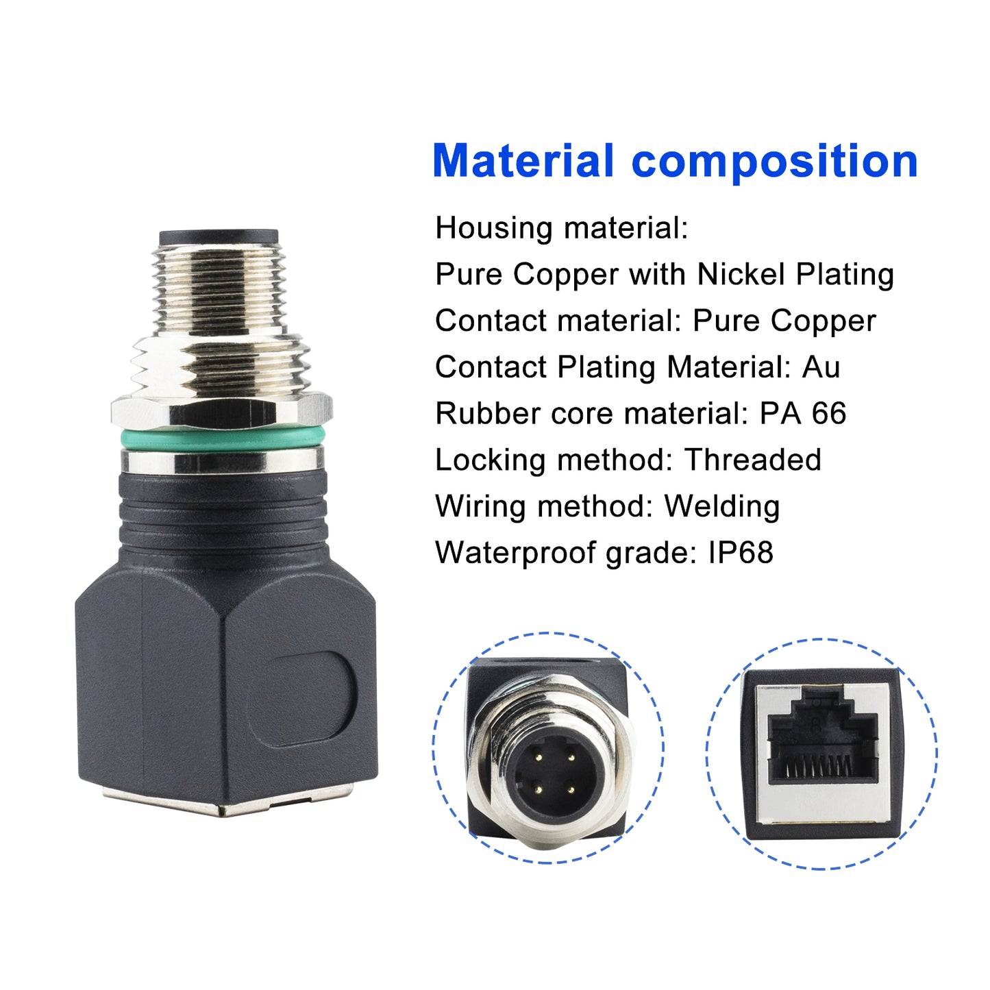 RJ45 to M12 4-Pin Adapter, M12 RJ45 Male Female Industrial Ethernet Connector IP68 Waterproof, Shielded, 10Gb/s Transmission Rate, Compatible with Cat6/Cat5 Networks