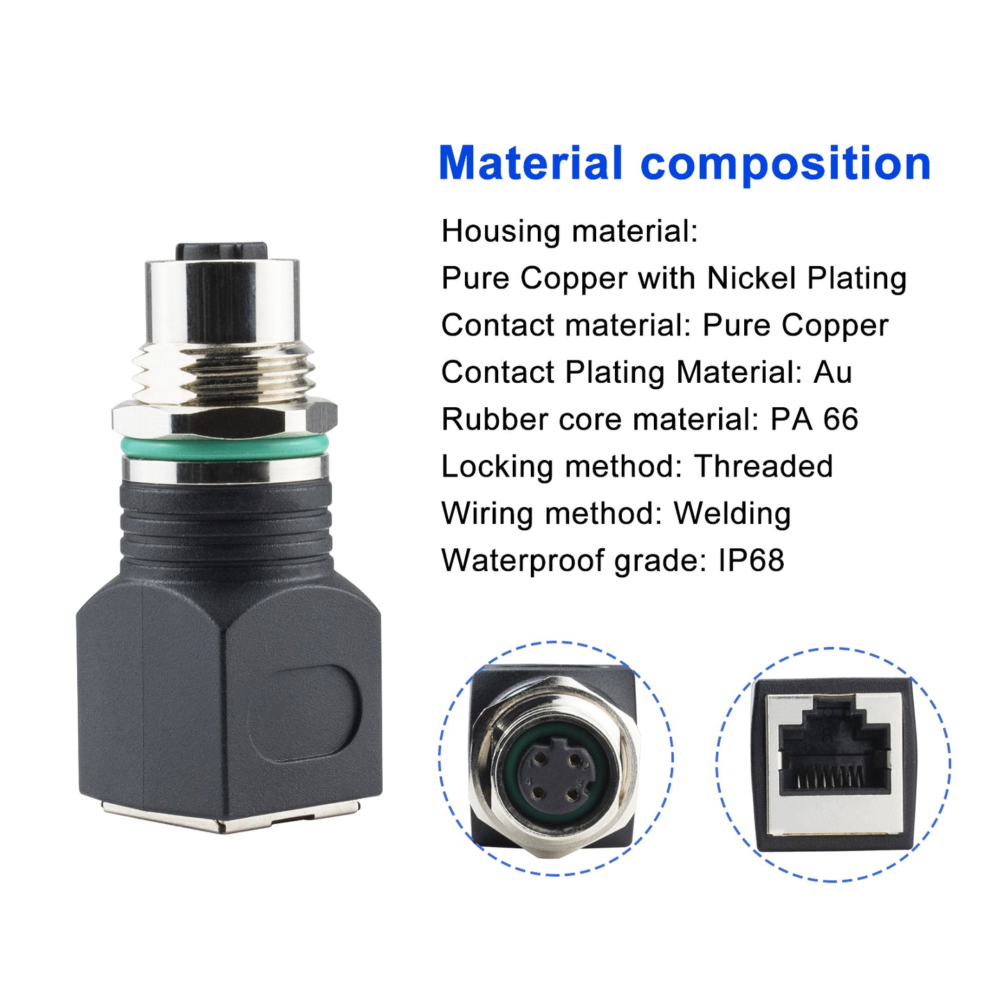 M12 to RJ45 4-Pin Female Adapter, IP68 Waterproof, Shielded, 100% Connectivity