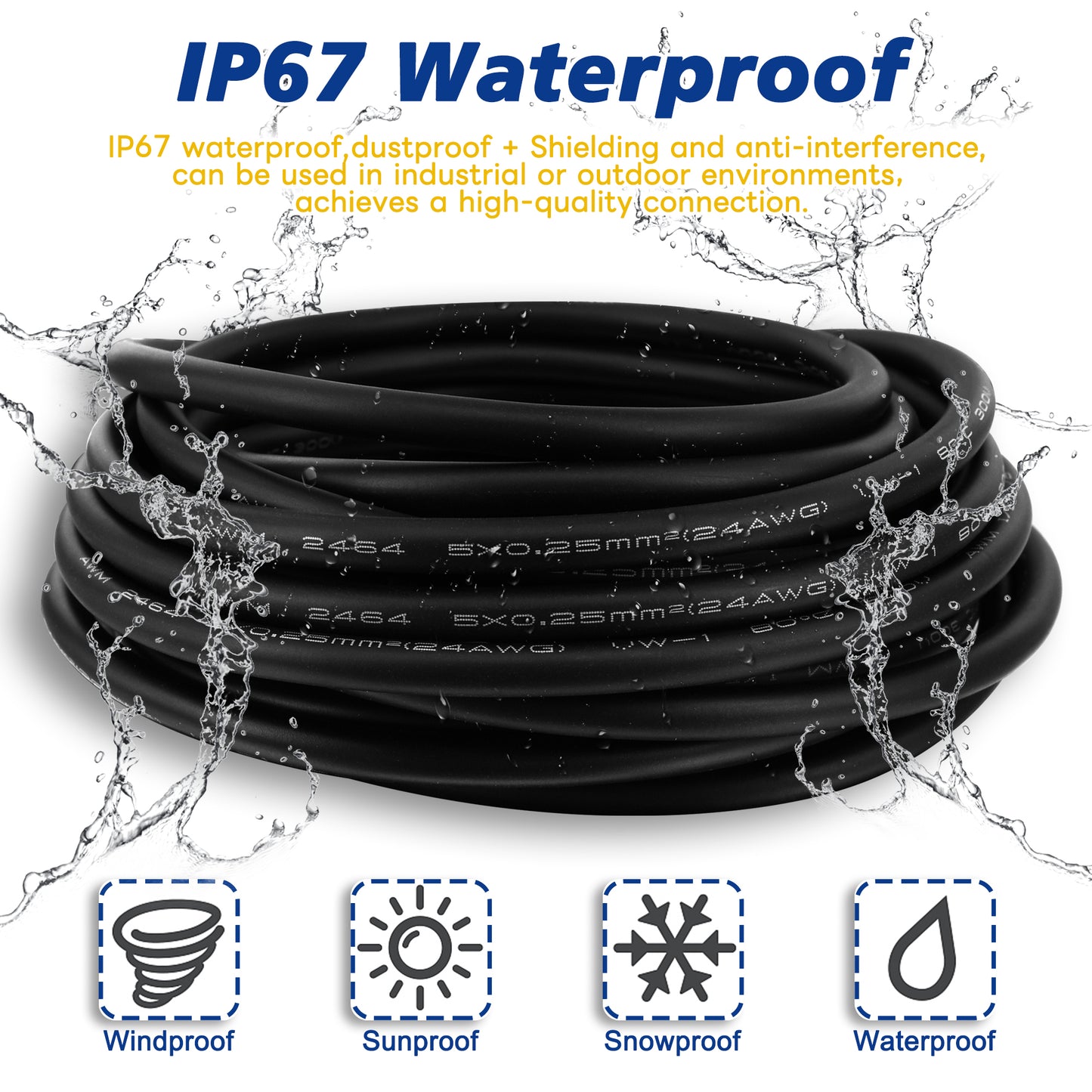 M8 5 Pin Male Socket Panel Aviation Wire,8mm Industrial Circular Sensor Connector Cable Shielded,Outdoor Waterproof IP67 B Coding 6.5Ft/2M