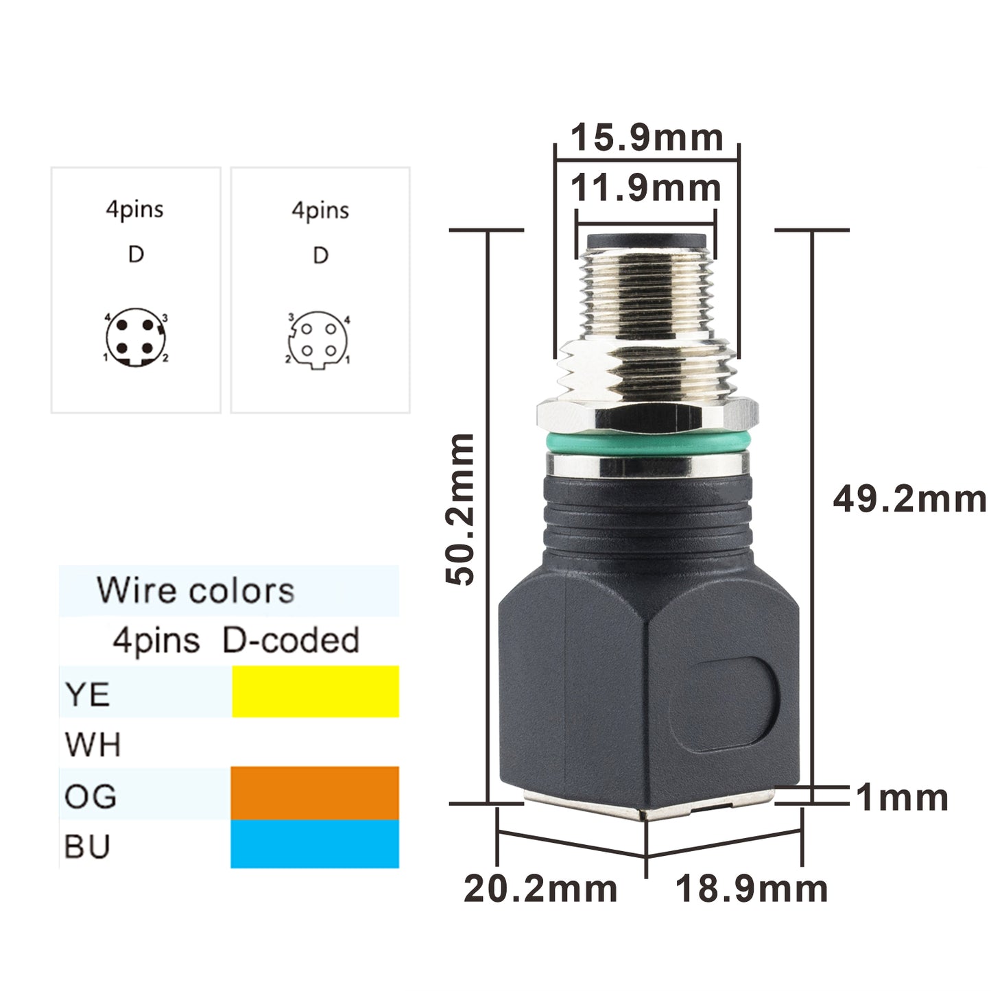 RJ45 to M12 4-Pin Adapter, M12 RJ45 Male Female Industrial Ethernet Connector IP68 Waterproof, Shielded, 10Gb/s Transmission Rate, Compatible with Cat6/Cat5 Networks