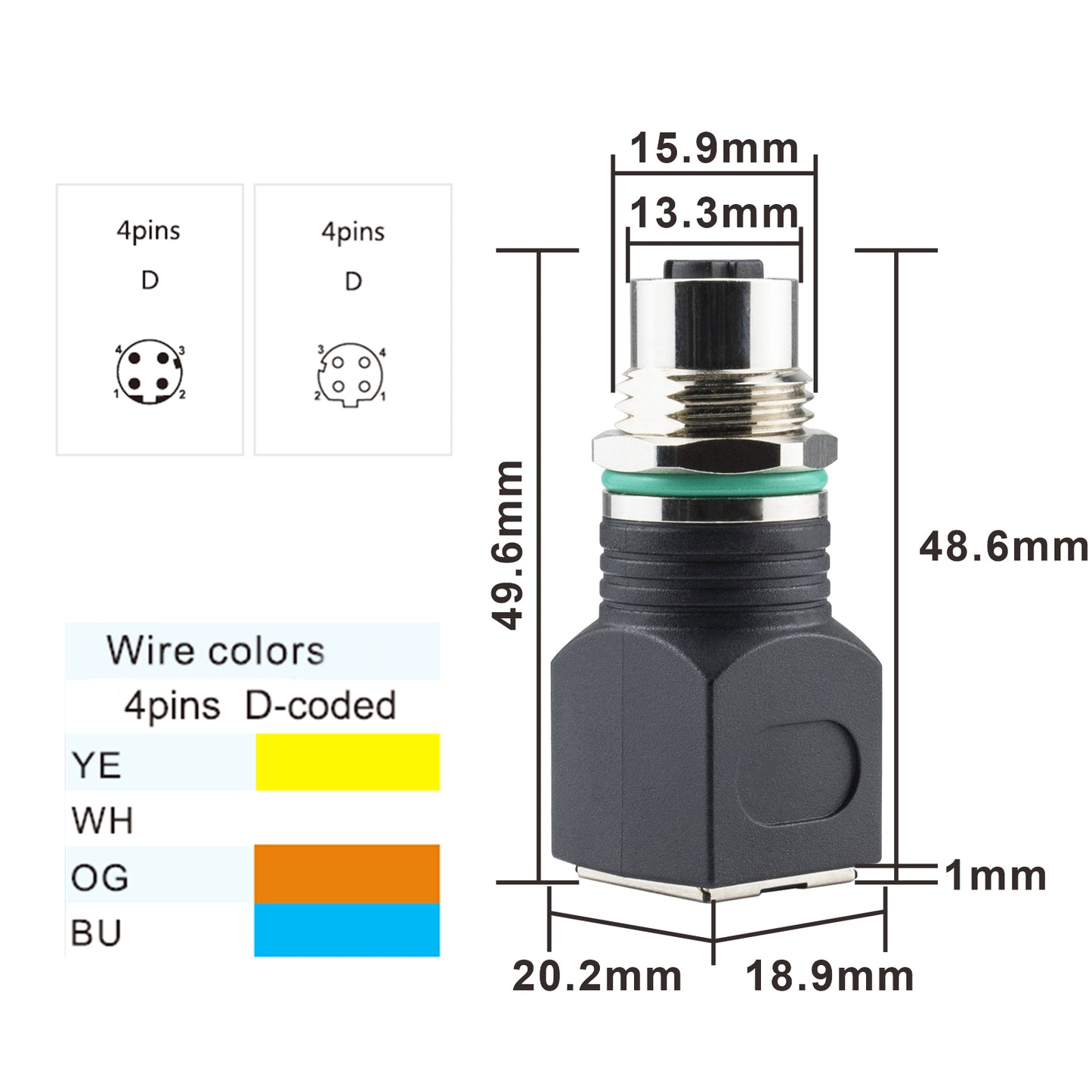 M12 to RJ45 4-Pin Female Adapter, IP68 Waterproof, Shielded, 100% Connectivity