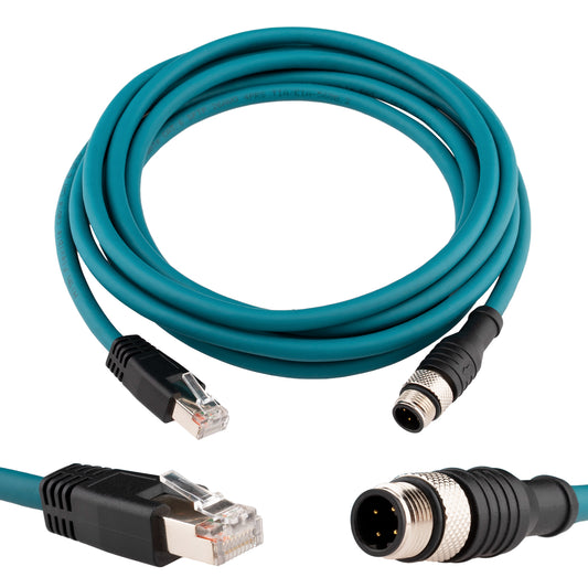 M12 to RJ45 Cat6 Industrial Ethernet Cable,Automation Systems Interconnect M12 4 Pin D Code Male to RJ45 Male Shielded Cable Assembly, 10Gbps Cat6 SFTP 26 AWG 3M/9.8Ft