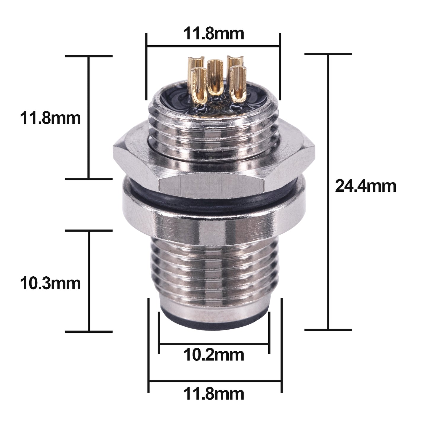 M12 5 Pin Male Aviation Panel Back Mount Socket Sensor Connector Screw Threaded coupling,Lonlonty 12mm Industrial Circular Aviation Connector,Outdoor Waterproof IP67-5PCS