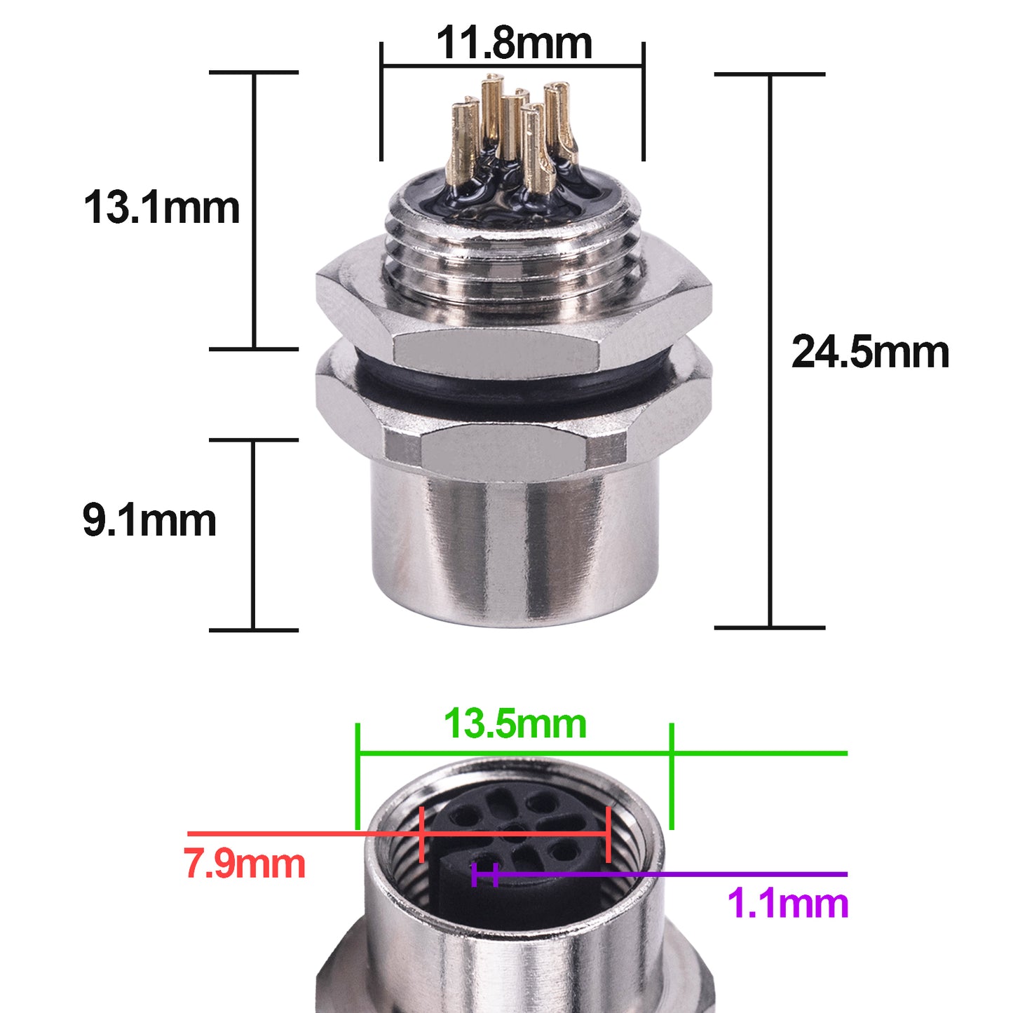 M12 5 Pin Aviation Connector Plugs, Female Socket Solder Cup IP67 Waterproof 12mm M12 Socket Panel Back Mount Threaded Coupling 5PCS