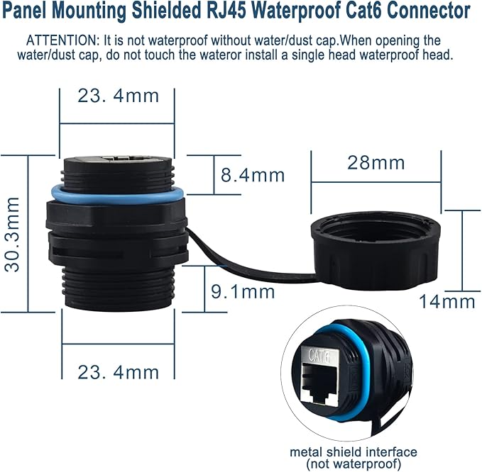 Waterproof CAT6 RJ45 Panel Mount Coupler,Lonlonty IP68 Shielded Industrial Panel Mount Bulkhead Ethernet LAN Pass Through Connector,Female to Female Feed Thru Coupler RJ45 Waterproof Connector 2PACK