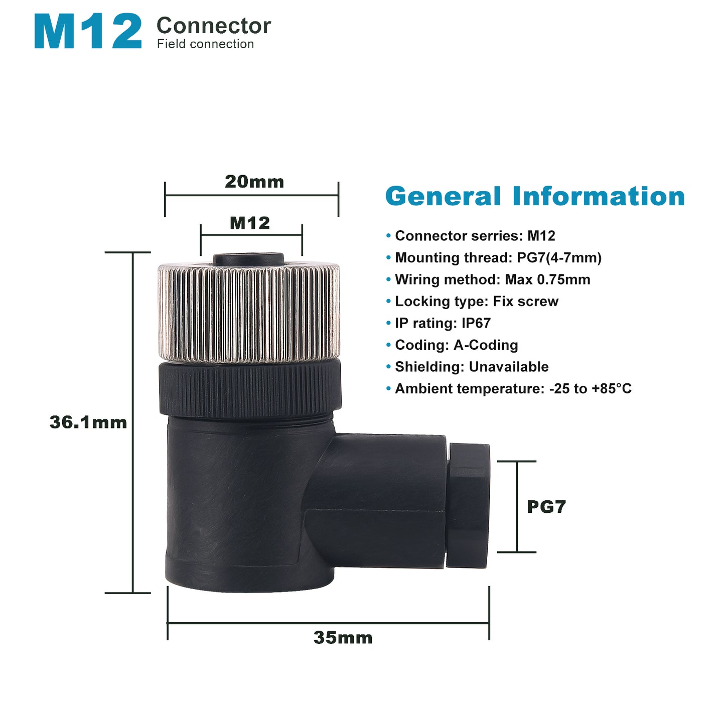 M12 4-Pin Female Circular Aviation Connector Plug 12mm Waterproof Circular Aviation Connector Right Angle Plug Adapter 4 Pack