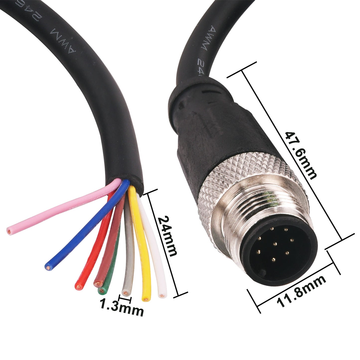 M12 Sensor Connector Aviation Cable - Male 8 pin Straight 6.5Ft/2M Aviation Socket Waterproof Electrical Cable for Industrial Automation Control,Fieldbus module,Device network