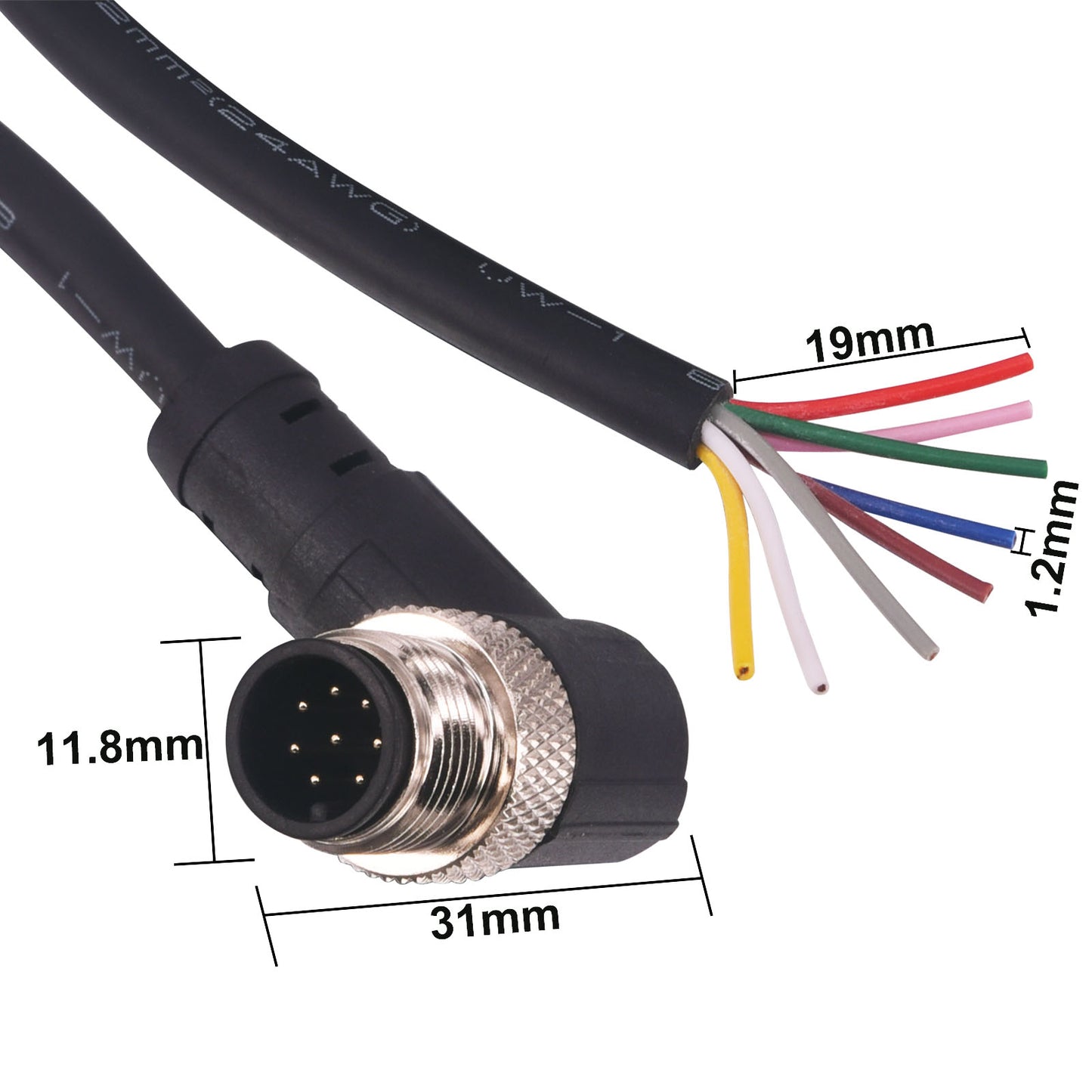 M12 Aviation Sensor Cable - PVC Aviation Connector Electrical Cable 6.5Ft/2M (8-Pin,Right Angle,Male)