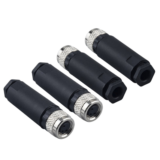 M8 Field Assembly Connector 3-Pin A Coding Female Circular Aviation Connector Plug 8mm Waterproof Circular Aviation Connector Plug Adapter 4 Pack