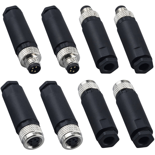 M8 4 Pin Male & Female Socket Panel Aviation Wire Connector,8mm Industrial Circular Sensor Connector,Outdoor Waterproof IP67 A Coding,4 Sets