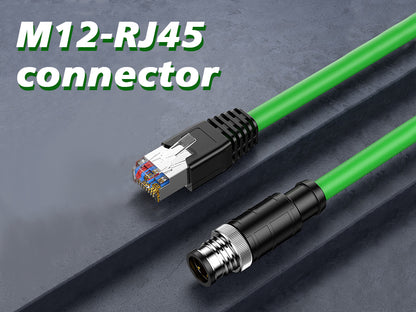 M12 4 Pin to RJ45 Shielded Cable Assembly, Industrial Field-wireable M12 4 Pin D Code Male to RJ45 Ethernet CAT5e Cable Assembly 3.3Ft Shielded Patch Cord for Automation Application