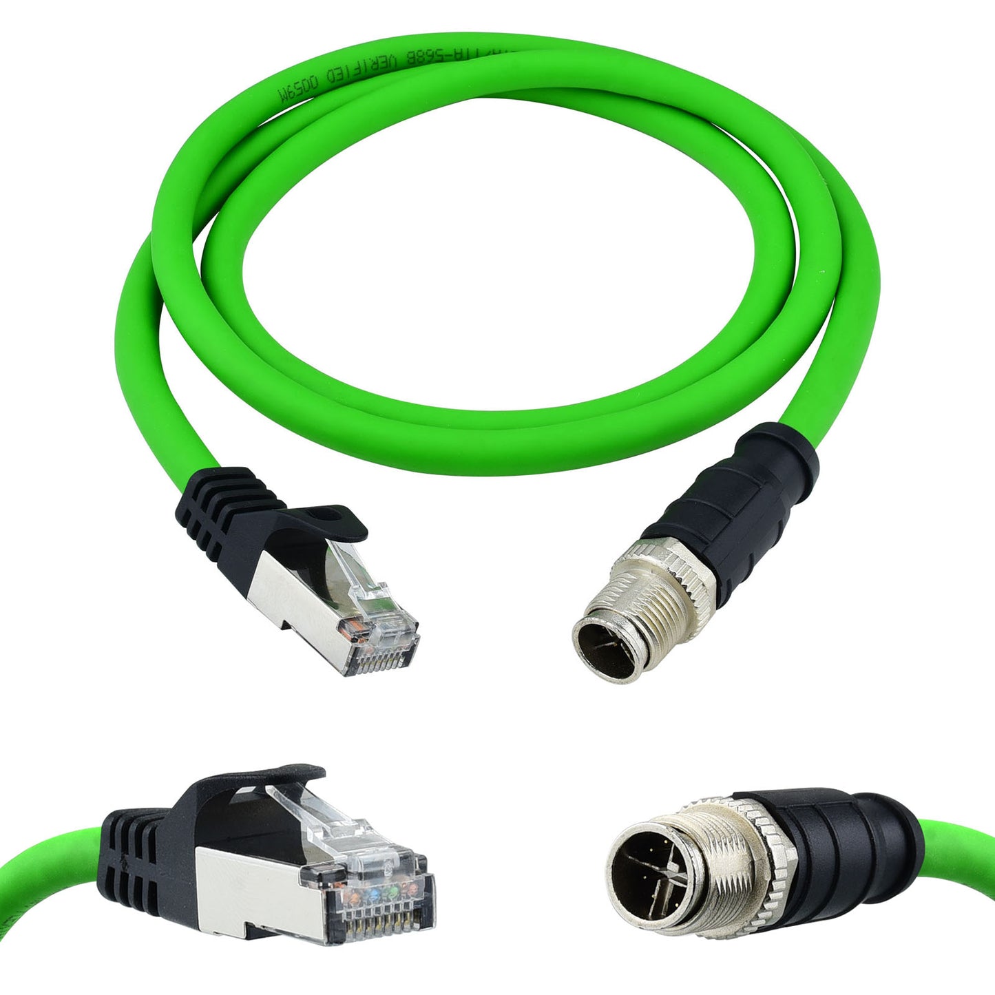 M12 X-Coded 8 Pin to RJ45 Cable Cat6A Industrial Ethernet Shielded Cable for Cognex and Automation Application SFTP 24AWG 1M