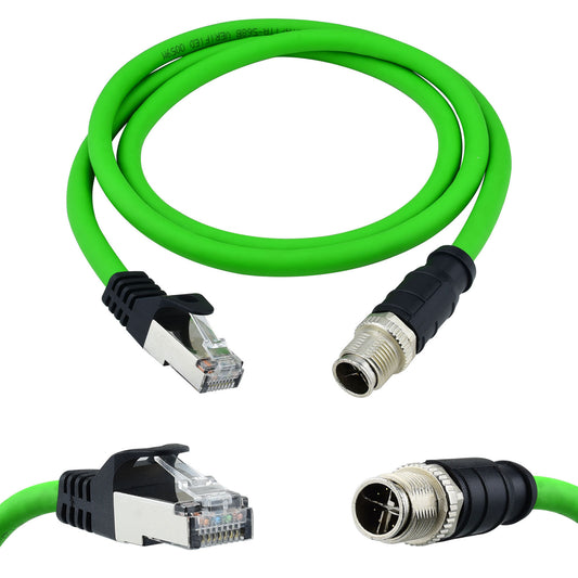 M12 X-Coded 8 Pin to RJ45 Cable Cat6A Industrial Ethernet Shielded Cable for Cognex and Automation Application SFTP 24AWG 1M