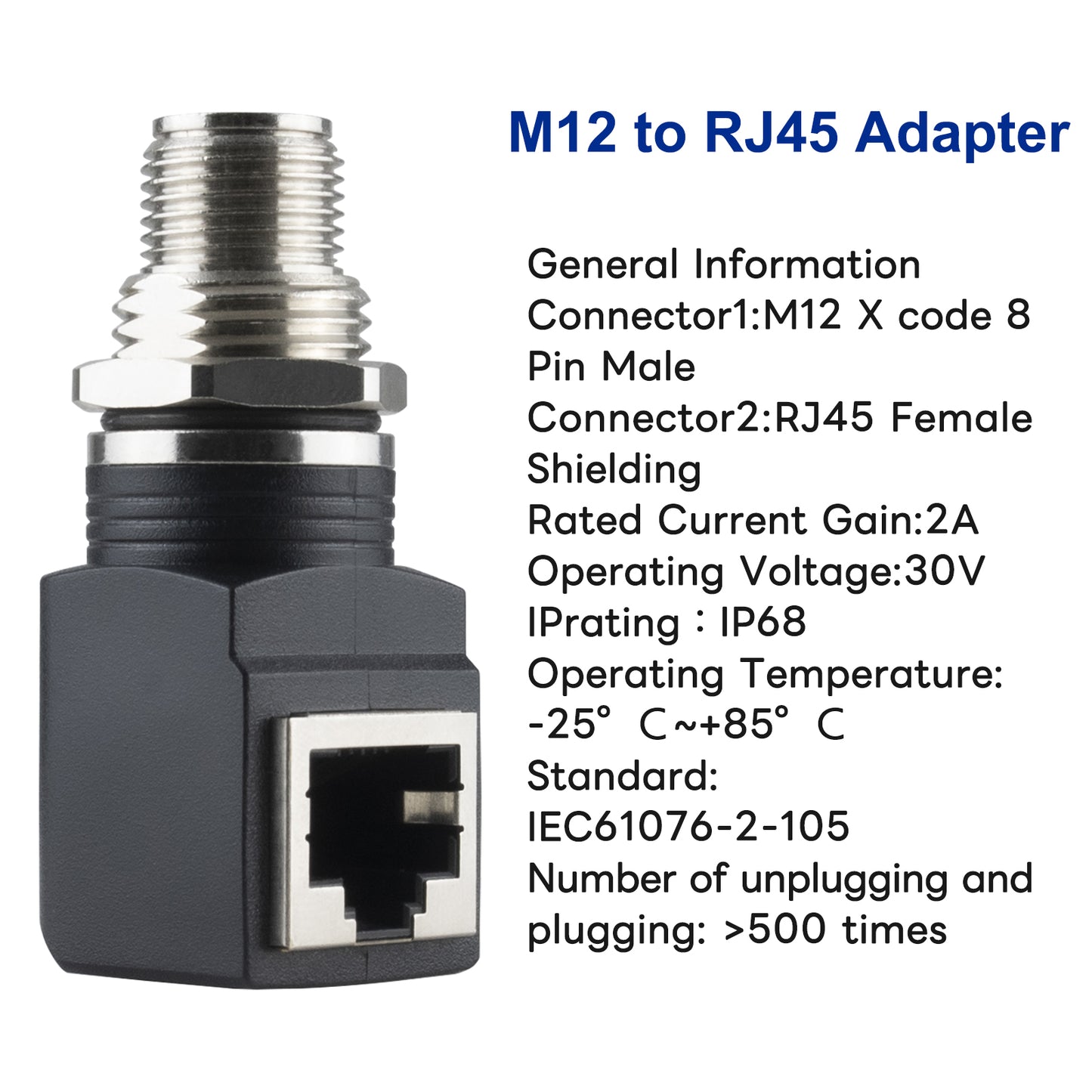 M12 X-Coded 8 Pin to RJ45 Adapter Cat6 Industrial Ethernet Shielded Connector IP68 Waterproof for Cognex and Automation Application